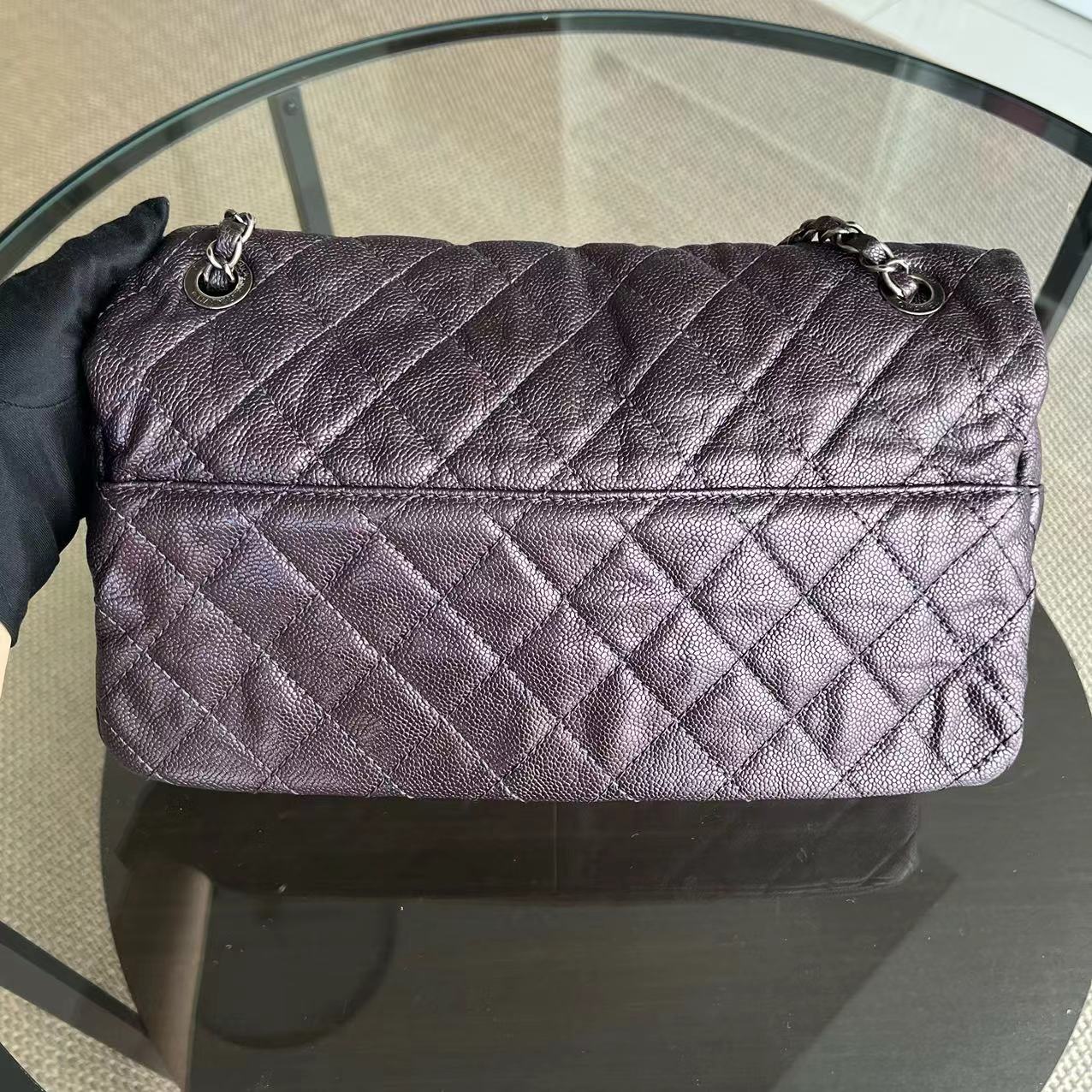 Chanel Caviar Easy Flap Jumbo 30CM Quilted Calfskin Purple RSHW No 16 - Luxury Evermore