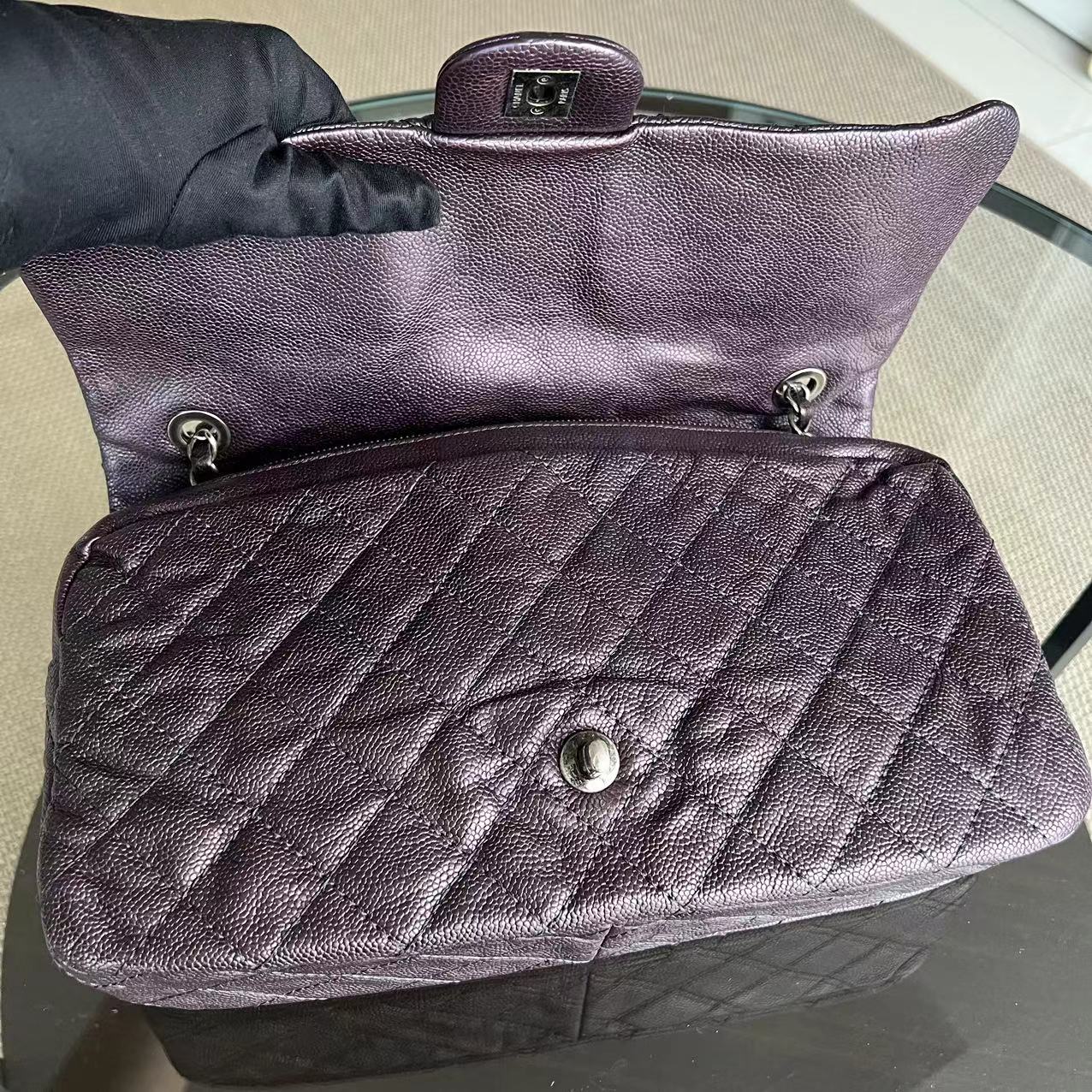 Chanel Caviar Easy Flap Jumbo 30CM Quilted Calfskin Purple RSHW No 16 - Luxury Evermore