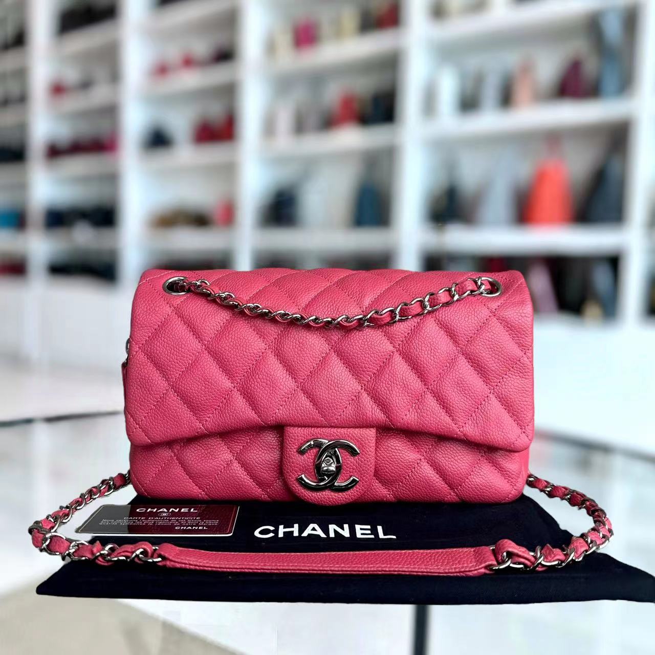 Chanel Caviar Easy Flap Zipper Quilted Calfskin Small Pink SHW No 20 - Luxury Evermore