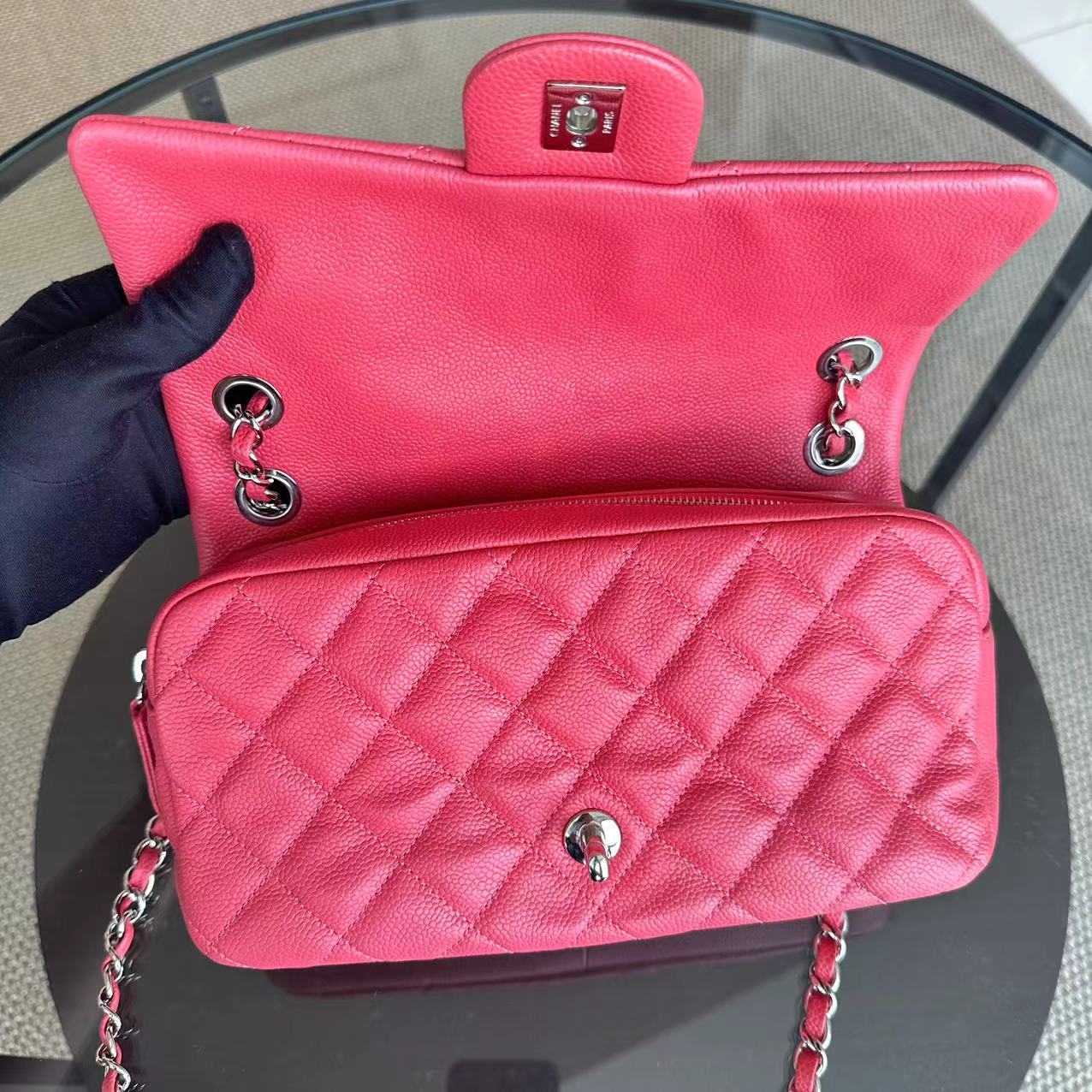 Chanel Caviar Easy Flap Zipper Quilted Calfskin Small Pink SHW No 20 - Luxury Evermore