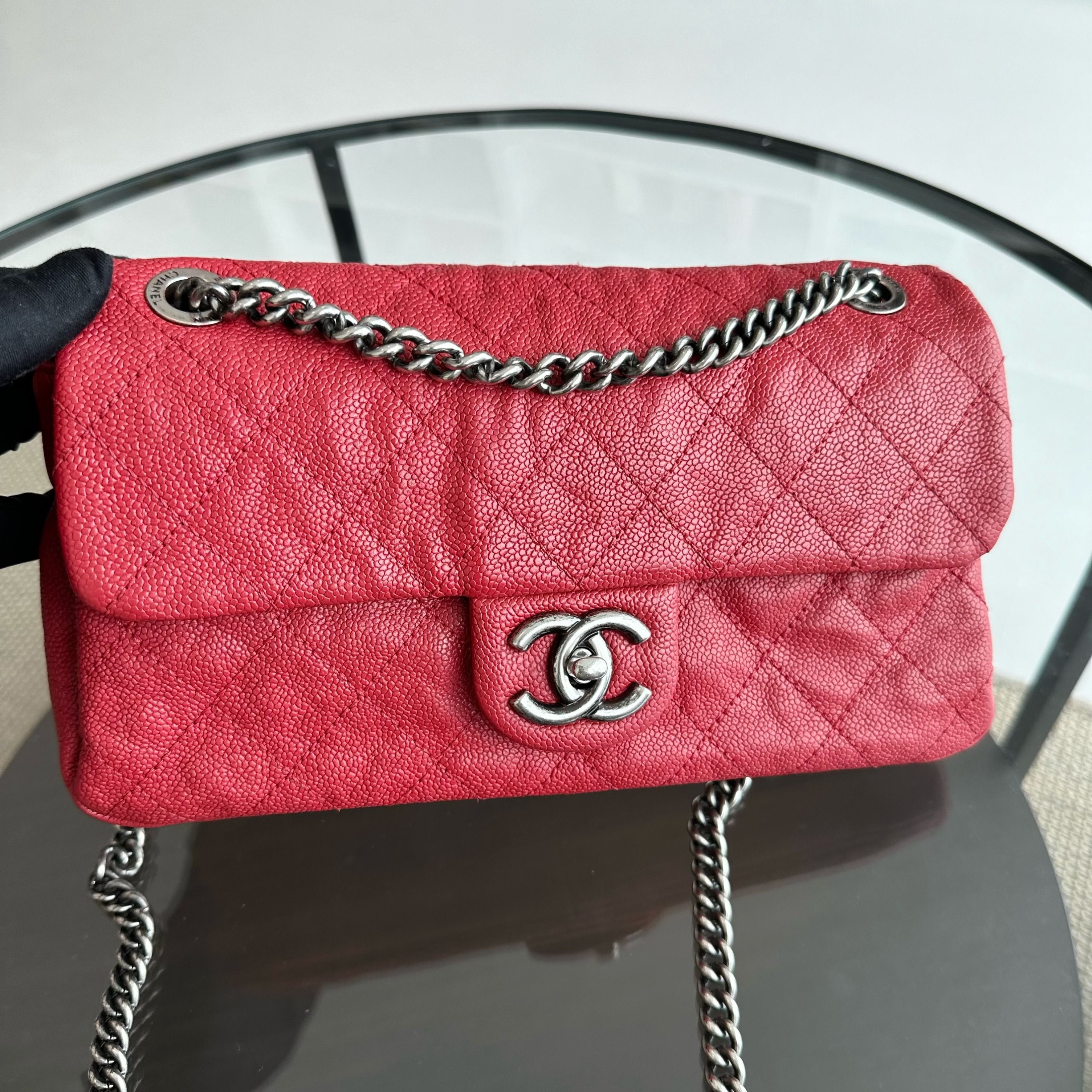 Chanel Caviar Flap Medium Triple Compartment Quilted Red RHW No 15 - Luxury Evermore