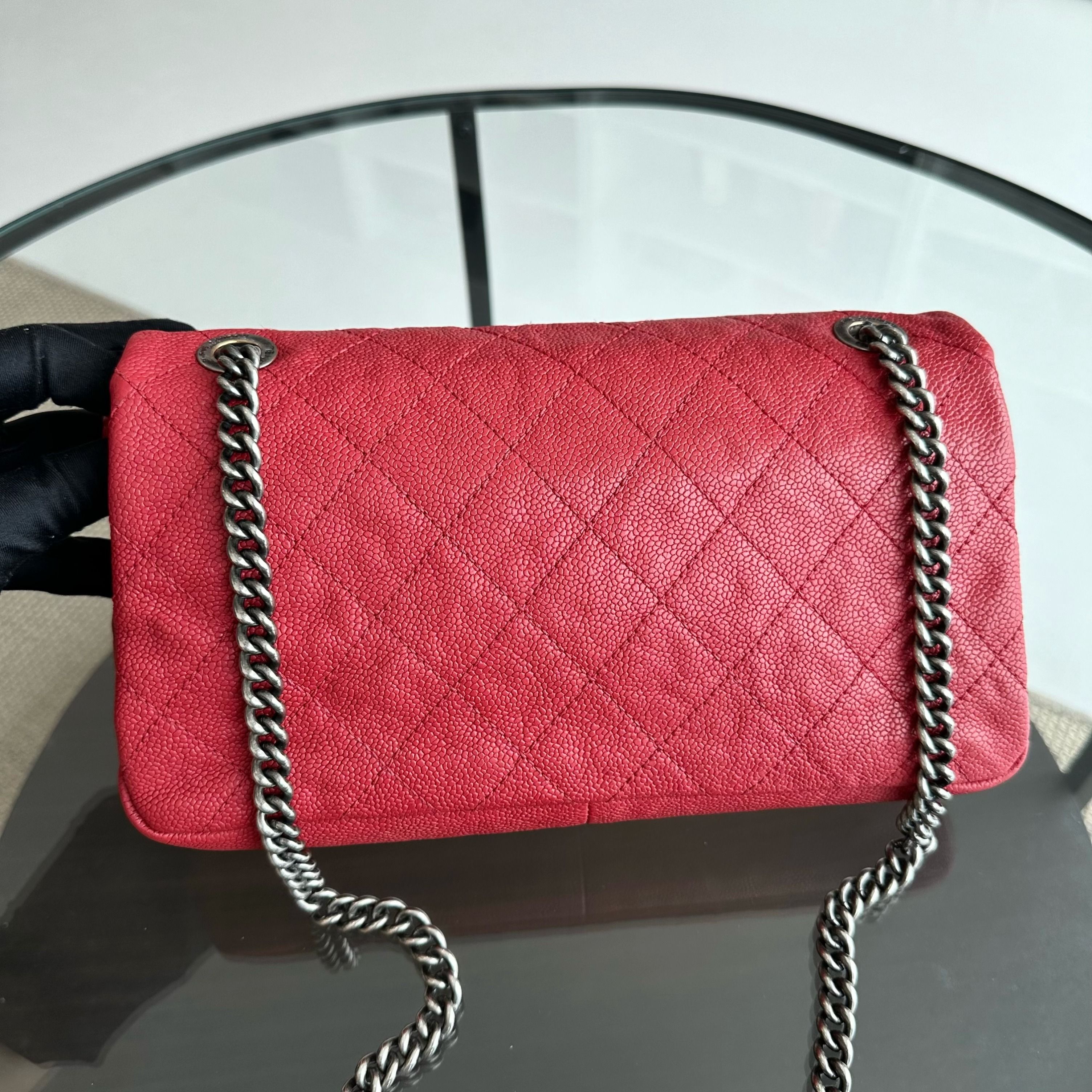 Chanel Caviar Flap Medium Triple Compartment Quilted Red RHW No 15 - Luxury Evermore