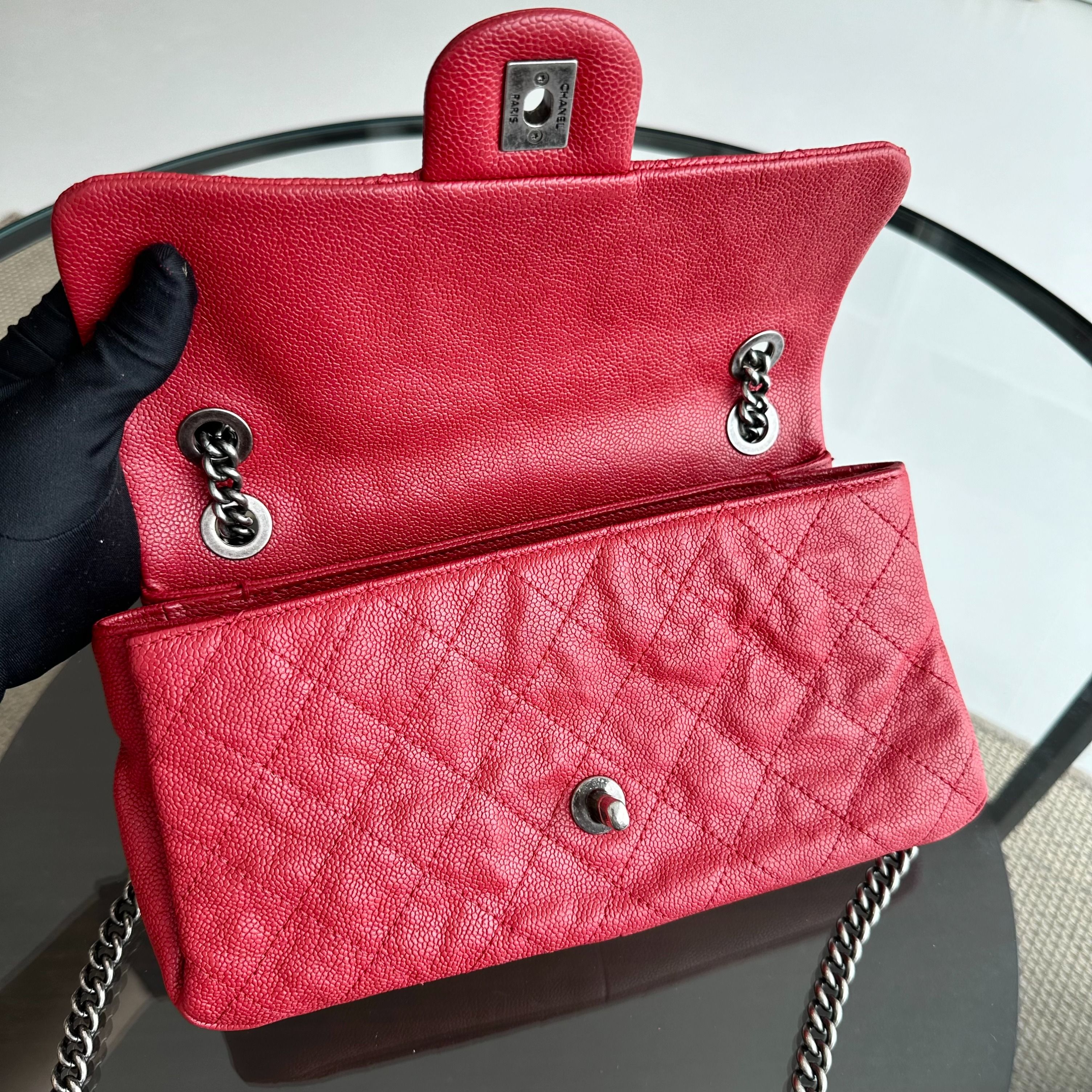 Chanel Caviar Flap Medium Triple Compartment Quilted Red RHW No 15 - Luxury Evermore