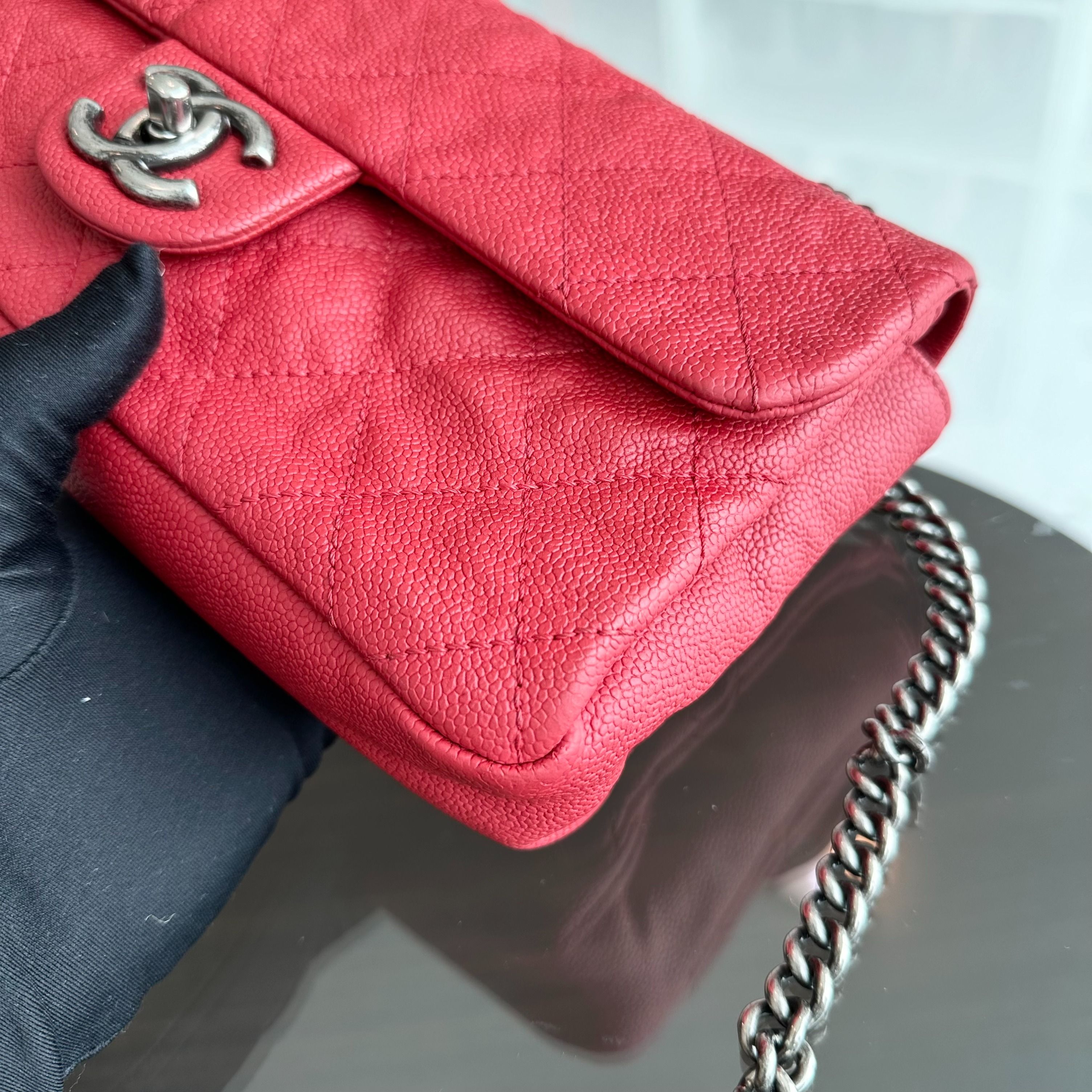 Chanel Caviar Flap Medium Triple Compartment Quilted Red RHW No 15 - Luxury Evermore