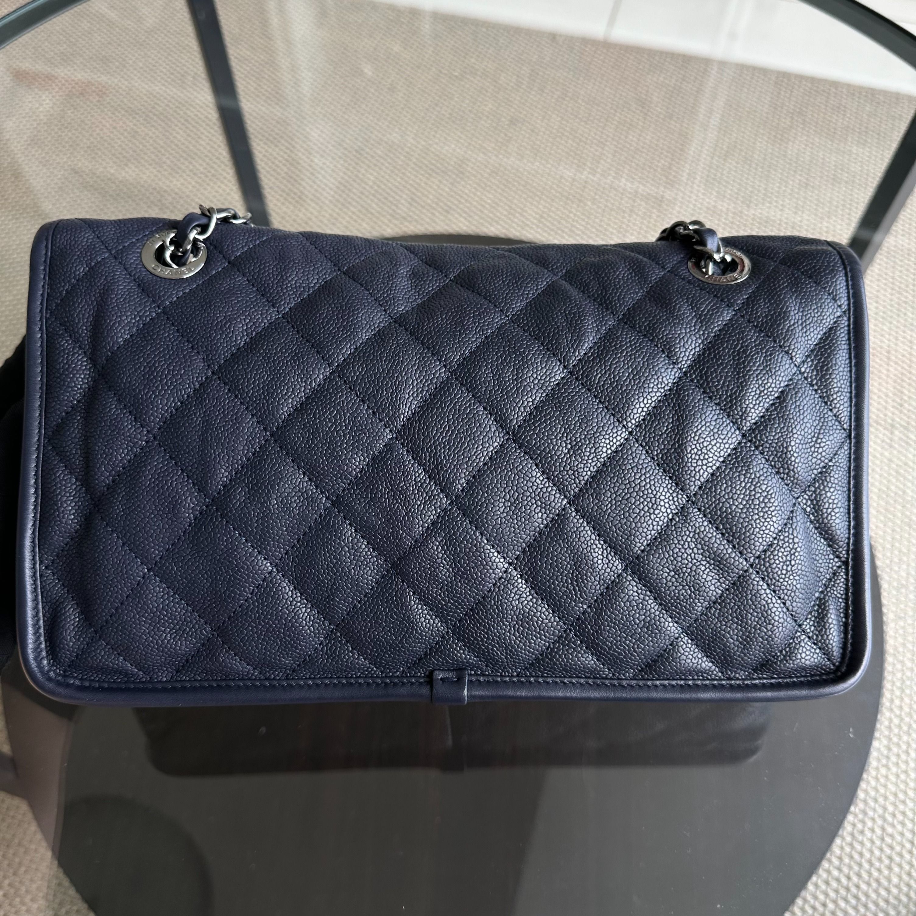 Chanel Caviar French Riviera Seasonal Flap Quilted Calfskin Dark Blue SHW No 19 - Luxury Evermore