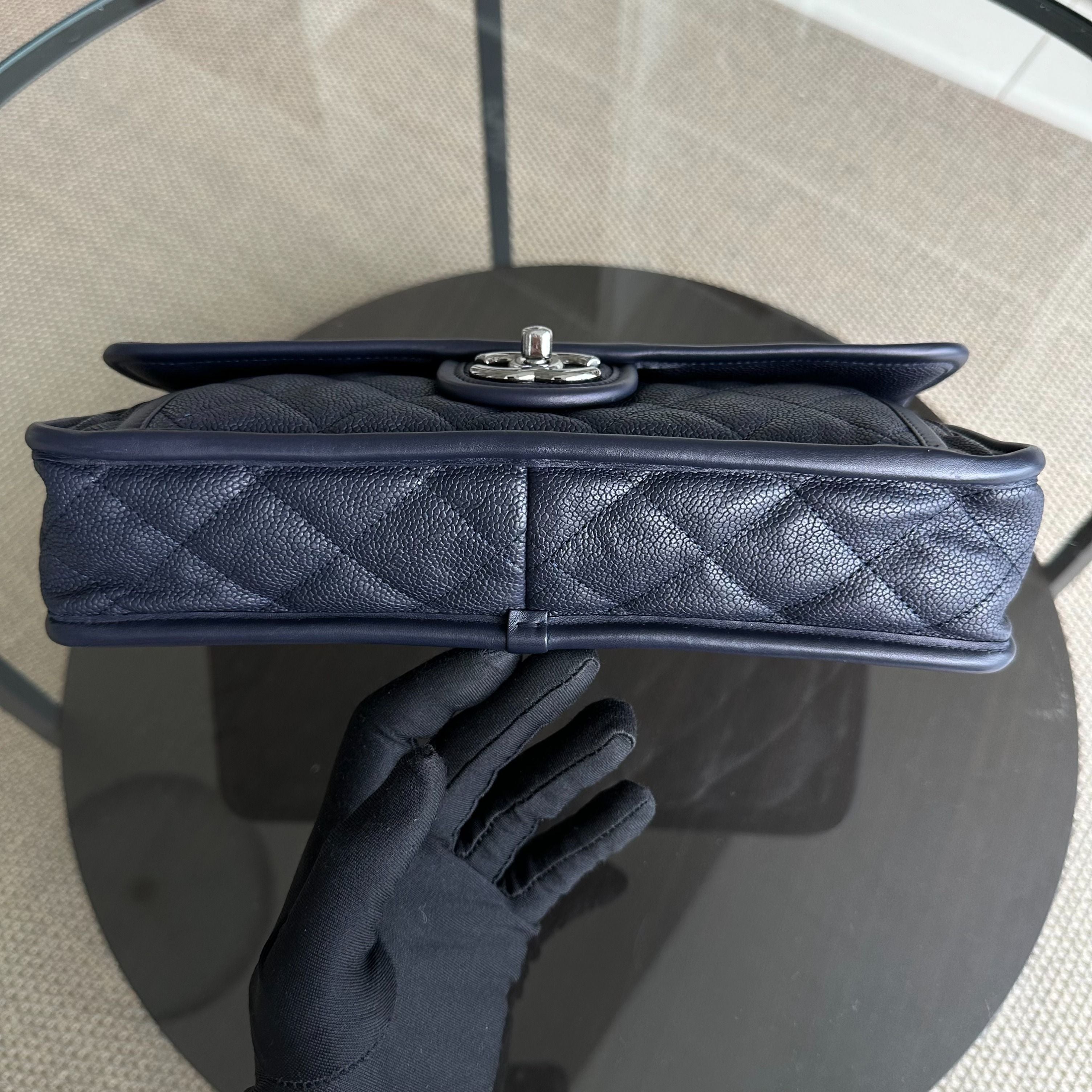 Chanel Caviar French Riviera Seasonal Flap Quilted Calfskin Dark Blue SHW No 19 - Luxury Evermore