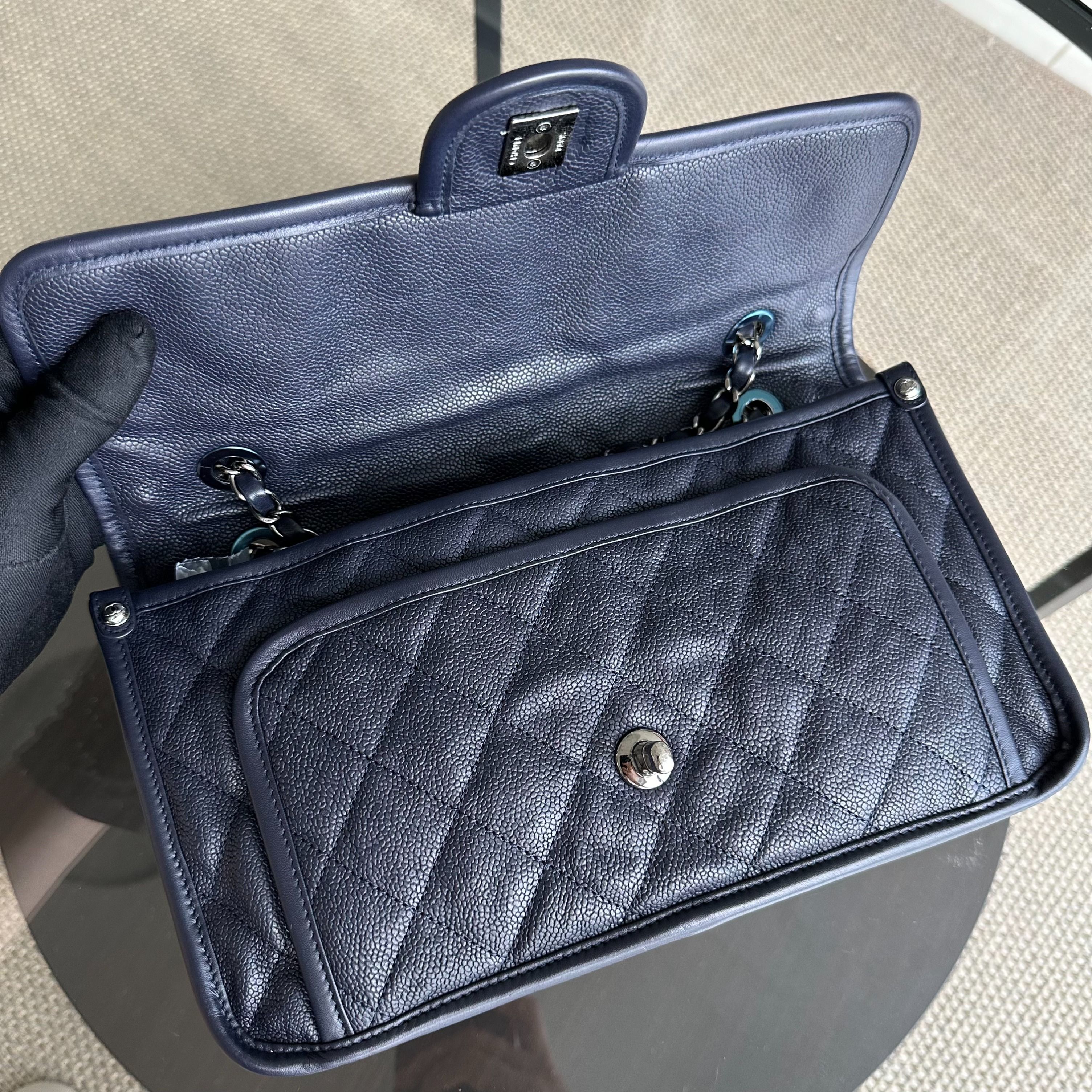 Chanel Caviar French Riviera Seasonal Flap Quilted Calfskin Dark Blue SHW No 19 - Luxury Evermore