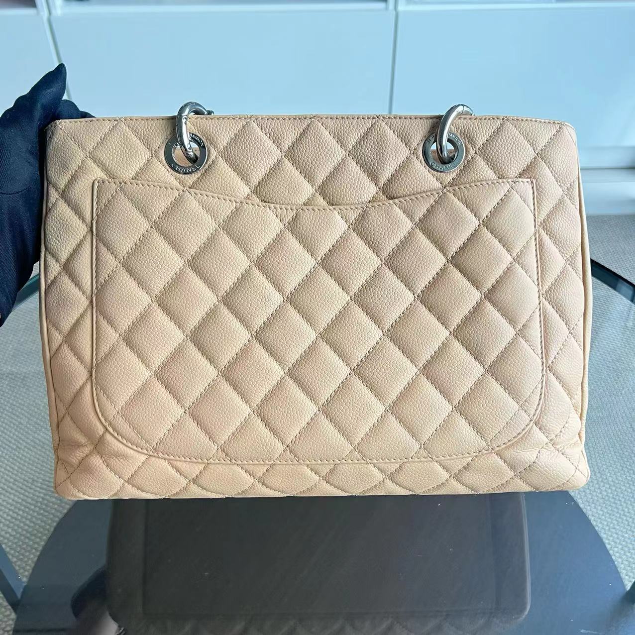 Chanel Caviar GST Grand Shopping Tote Quilted Calfskin Beige SHW No 15 - Luxury Evermore