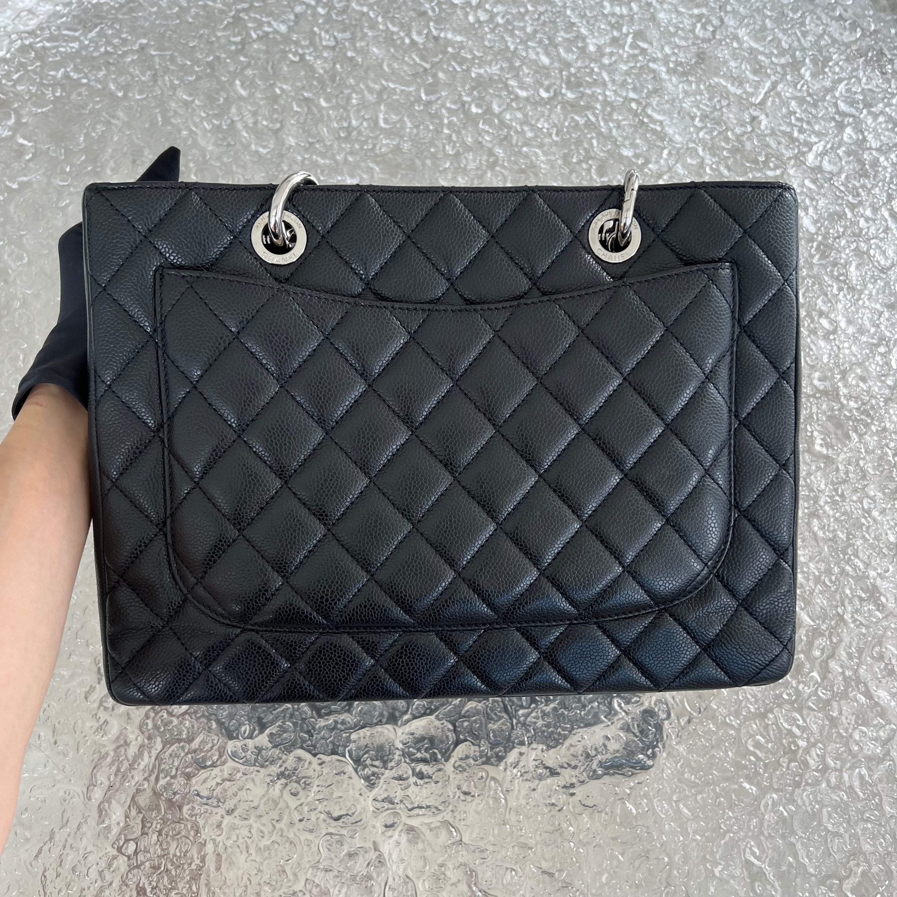 Chanel Caviar GST Grand Shopping Tote Quilted Calfskin Black Silver Hardware - Luxury Evermore