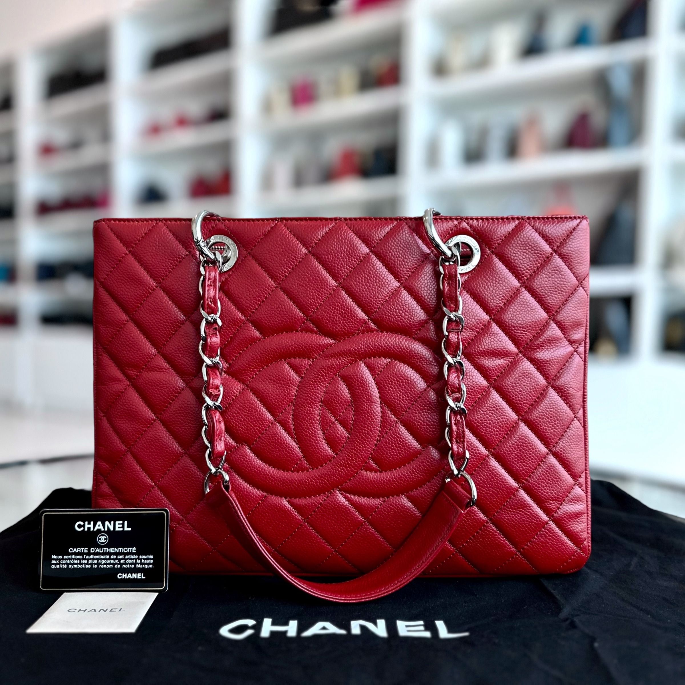 Chanel Caviar GST Grand Shopping Tote Quilted Calfskin Dark Red Burgundy No 17 - Luxury Evermore