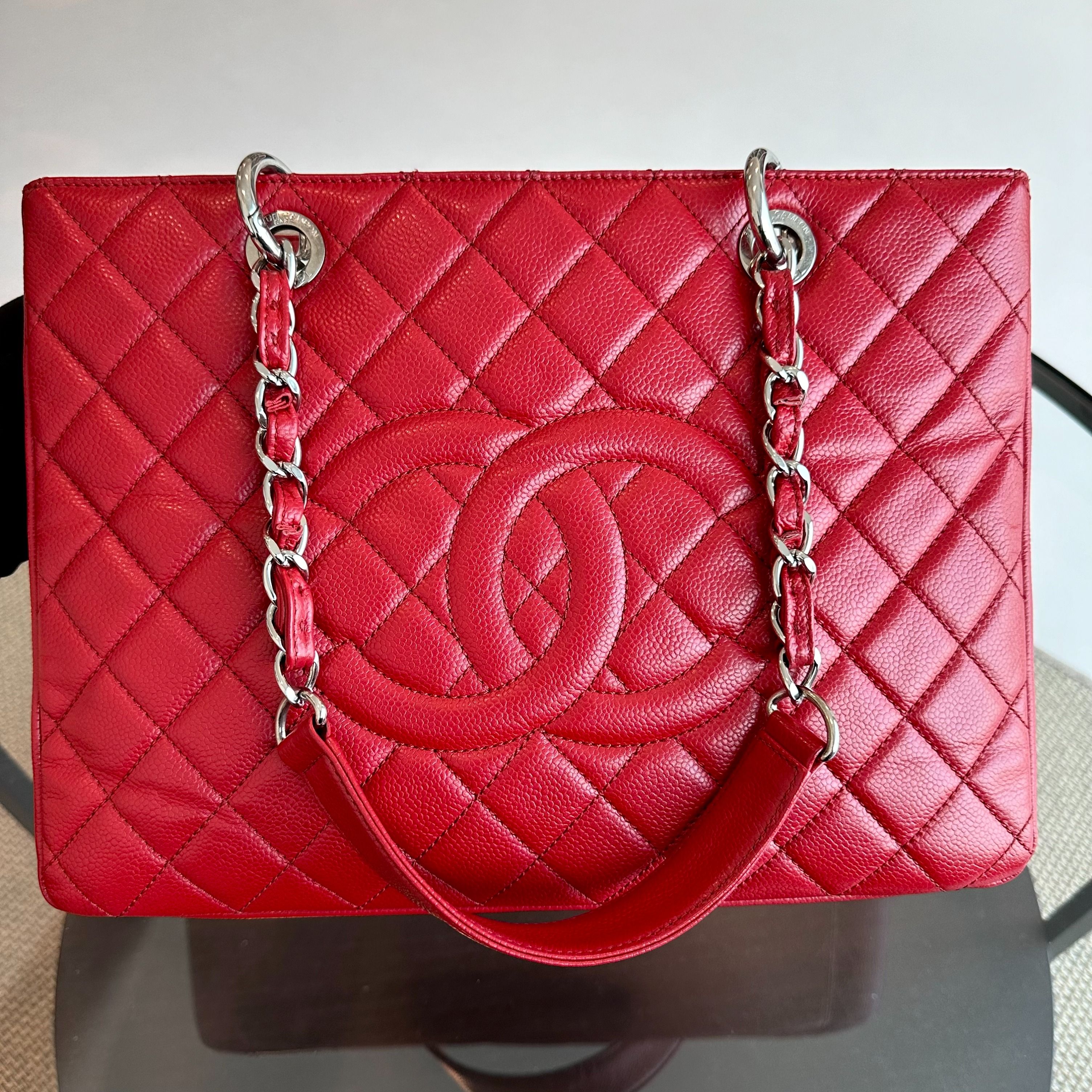 Chanel Caviar GST Grand Shopping Tote Quilted Calfskin Dark Red Burgundy No 17 - Luxury Evermore