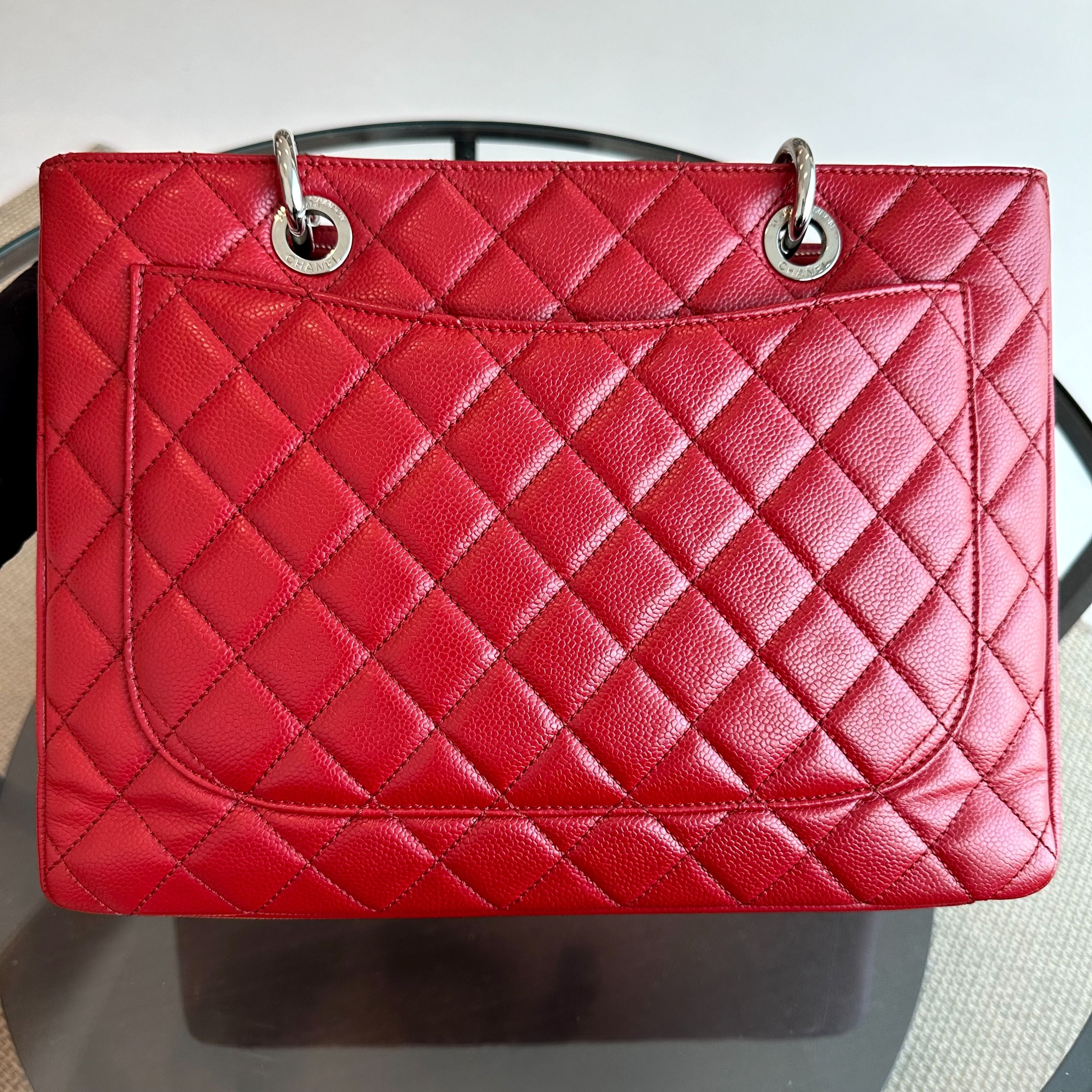 Chanel Caviar GST Grand Shopping Tote Quilted Calfskin Dark Red Burgundy No 17 - Luxury Evermore