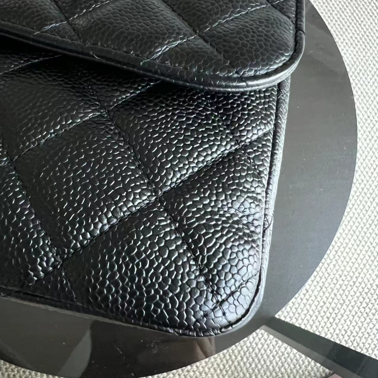 Chanel Caviar Jumbo Classic Flap Quilted Grained Calfskin Black Silver Hardware Series 12 - Luxury Evermore