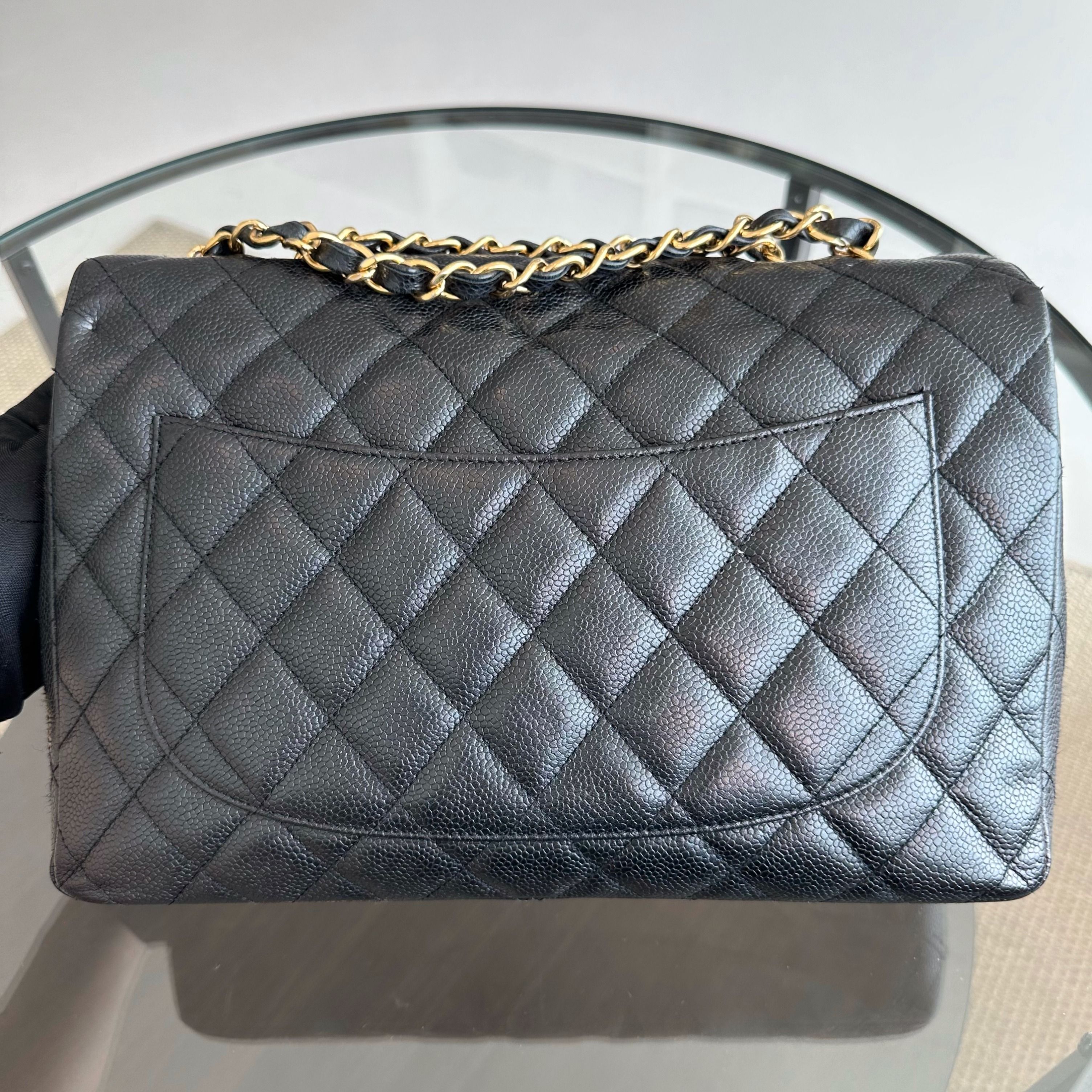 Chanel Caviar Jumbo Classic Flap Single Flap Black GHW No 12 - Luxury Evermore