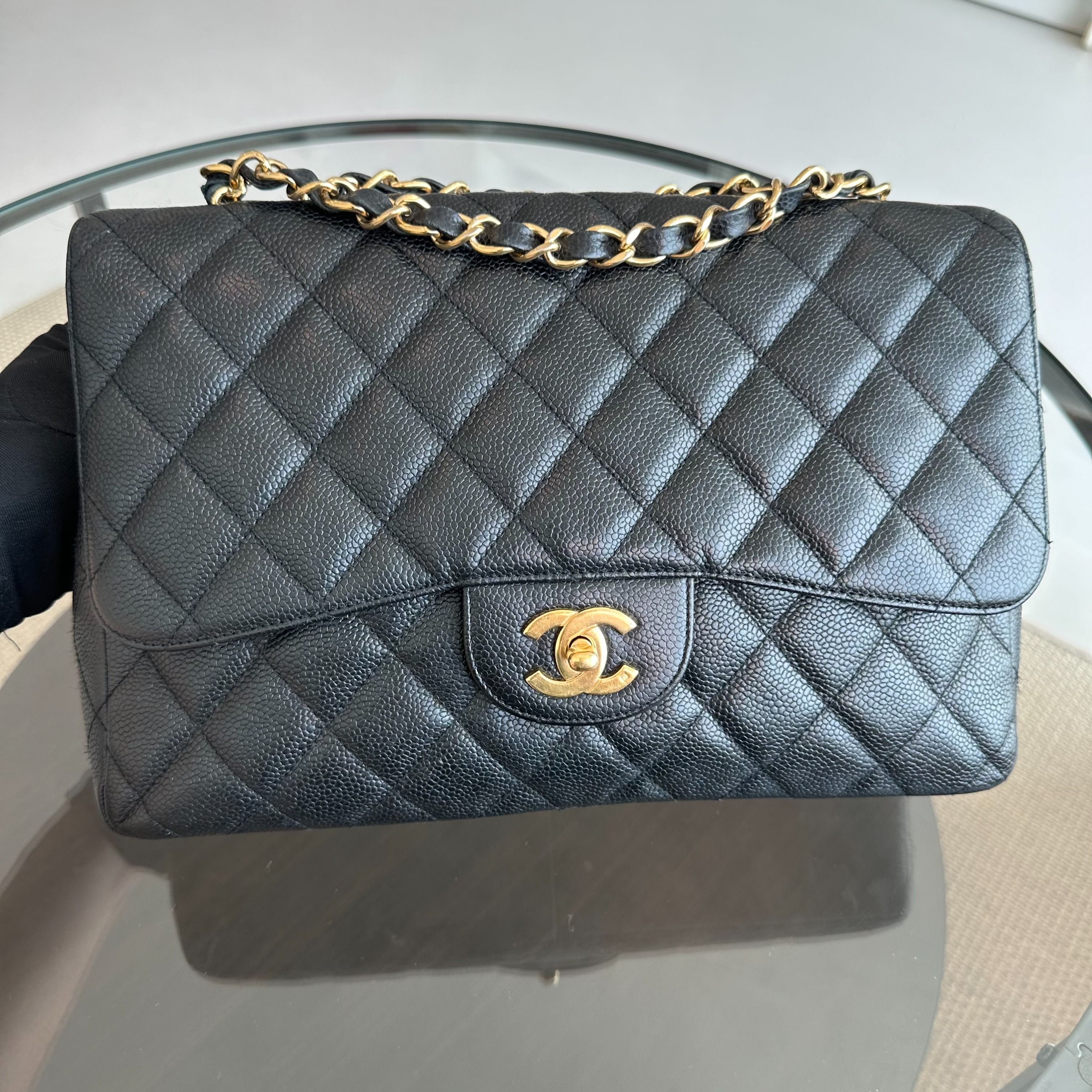 Chanel Caviar Jumbo Classic Flap Single Flap Black GHW No 12 - Luxury Evermore