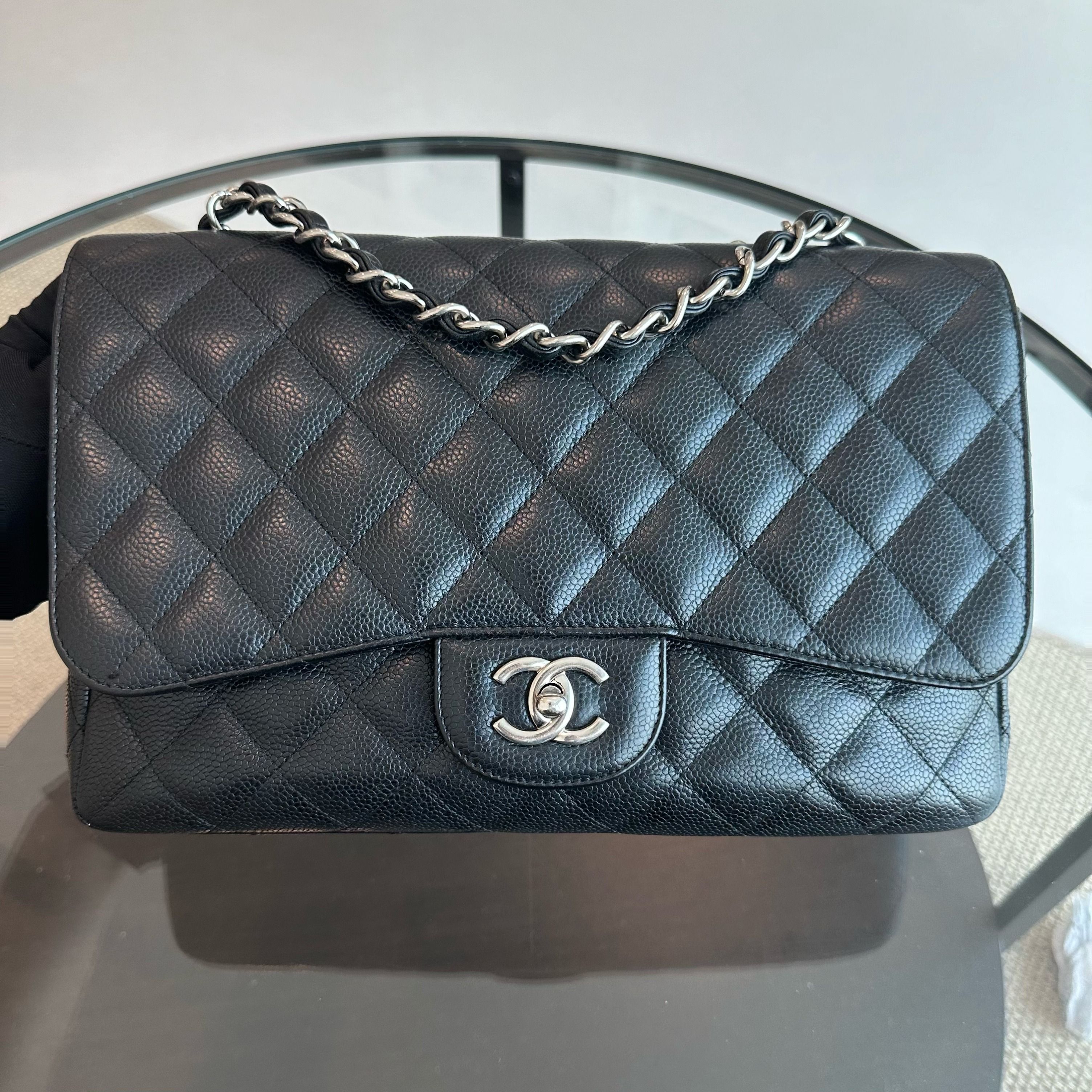 Chanel Caviar Jumbo Classic Flap Single Flap Quilted Calfskin Black SHW No 13 - Luxury Evermore