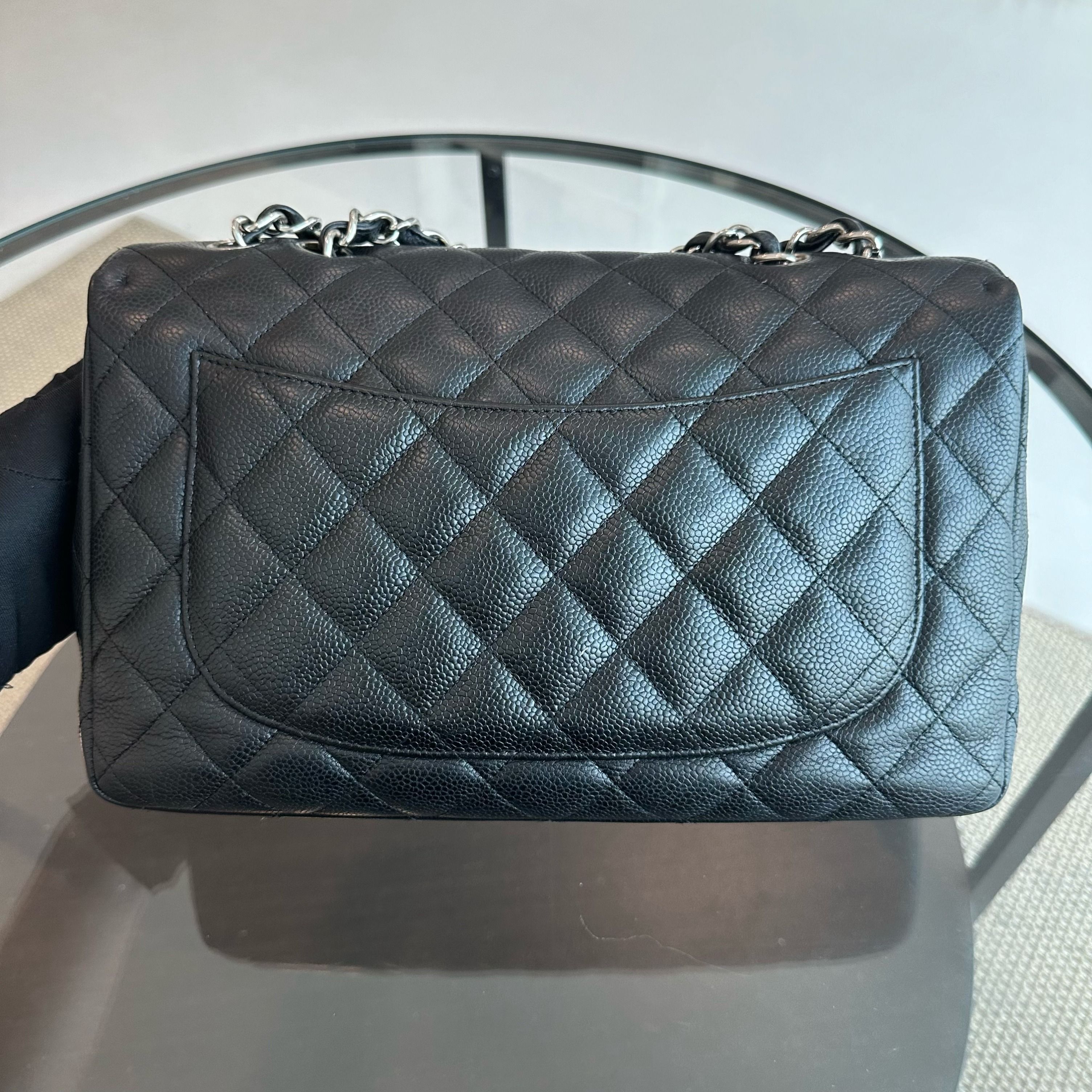 Chanel Caviar Jumbo Classic Flap Single Flap Quilted Calfskin Black SHW No 13 - Luxury Evermore