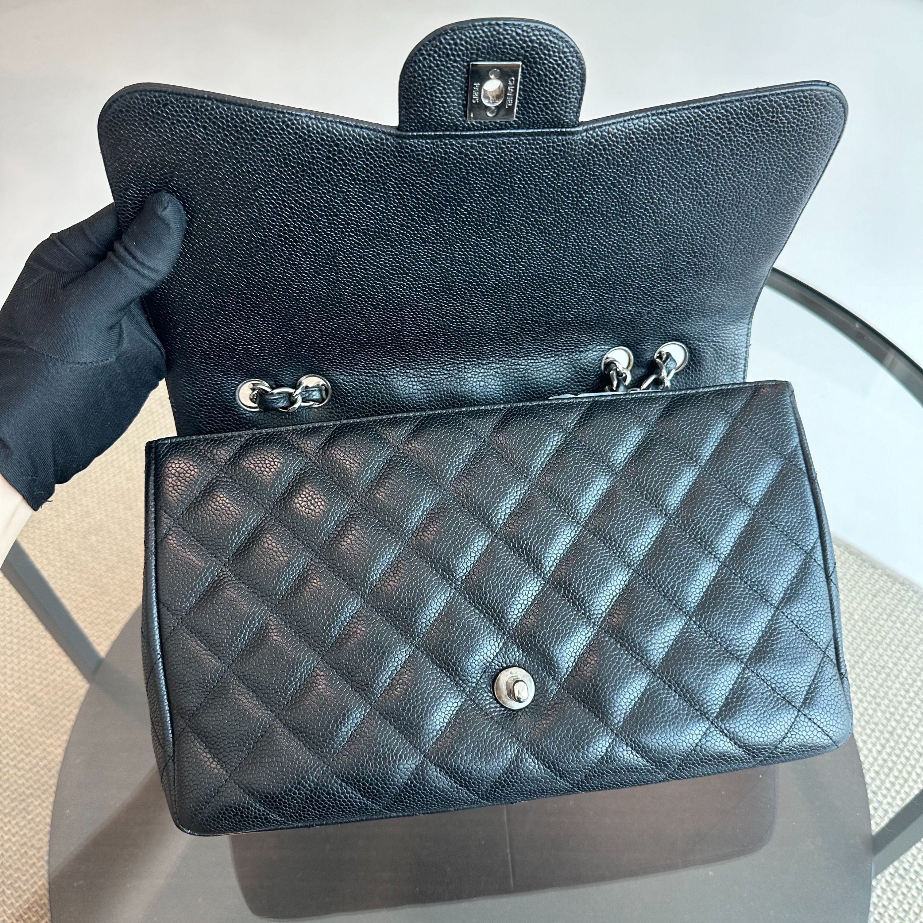 Chanel Caviar Jumbo Classic Flap Single Flap Quilted Calfskin Black SHW No 13 - Luxury Evermore