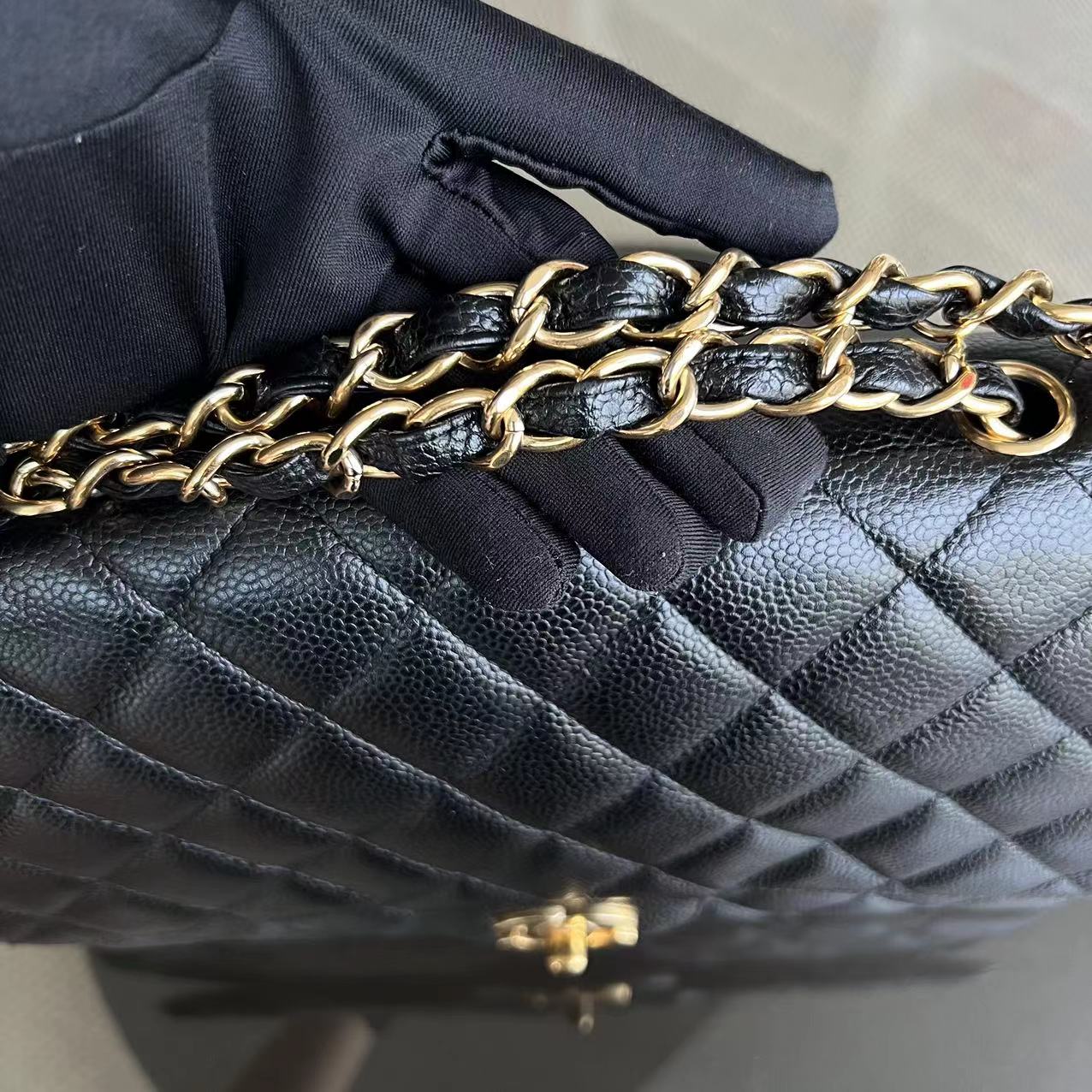 Chanel Caviar Jumbo Classic Flap Single Flap Quilted Grained Calfskin Black Golden Hardware Series 13 - Luxury Evermore