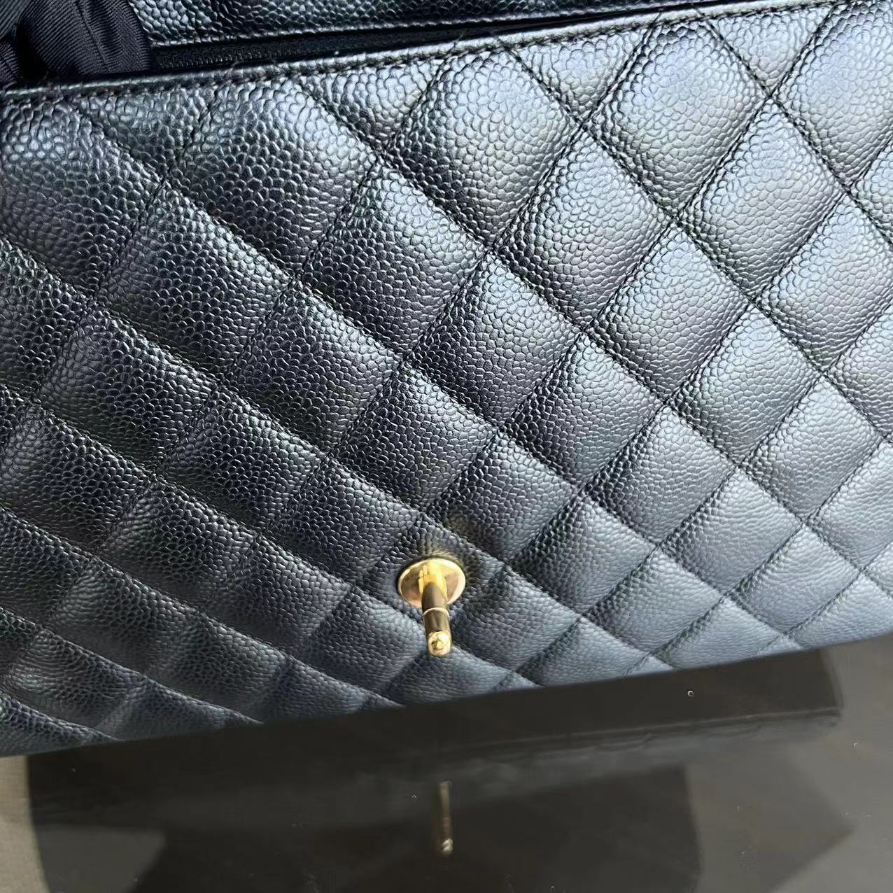 Chanel Caviar Jumbo Classic Flap Single Flap Quilted Grained Calfskin Black Golden Hardware Series 13 - Luxury Evermore