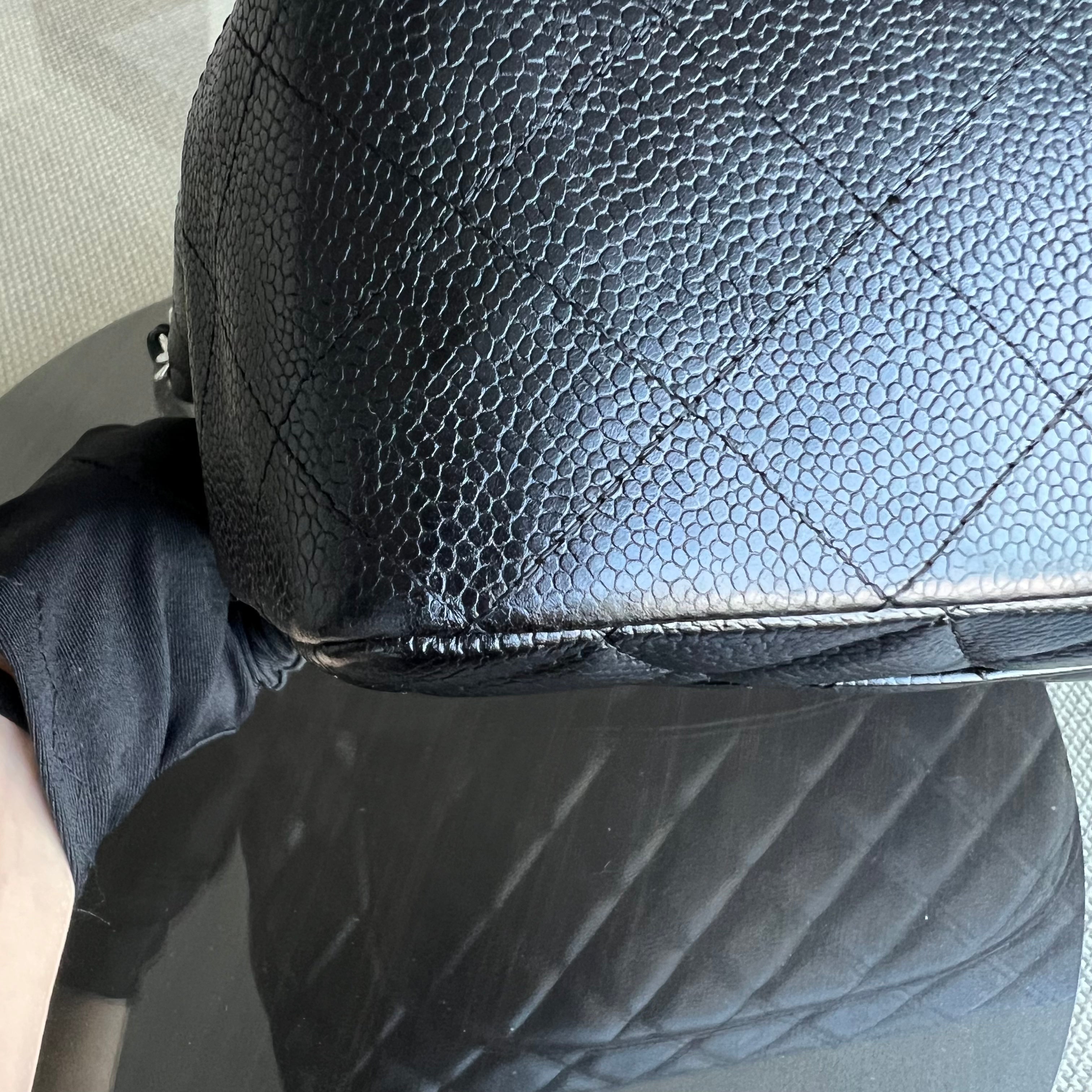 Chanel Caviar Jumbo Classic Flap Single Flap Quilted Grained Calfskin Black Silver Hardware Series 24 - Luxury Evermore