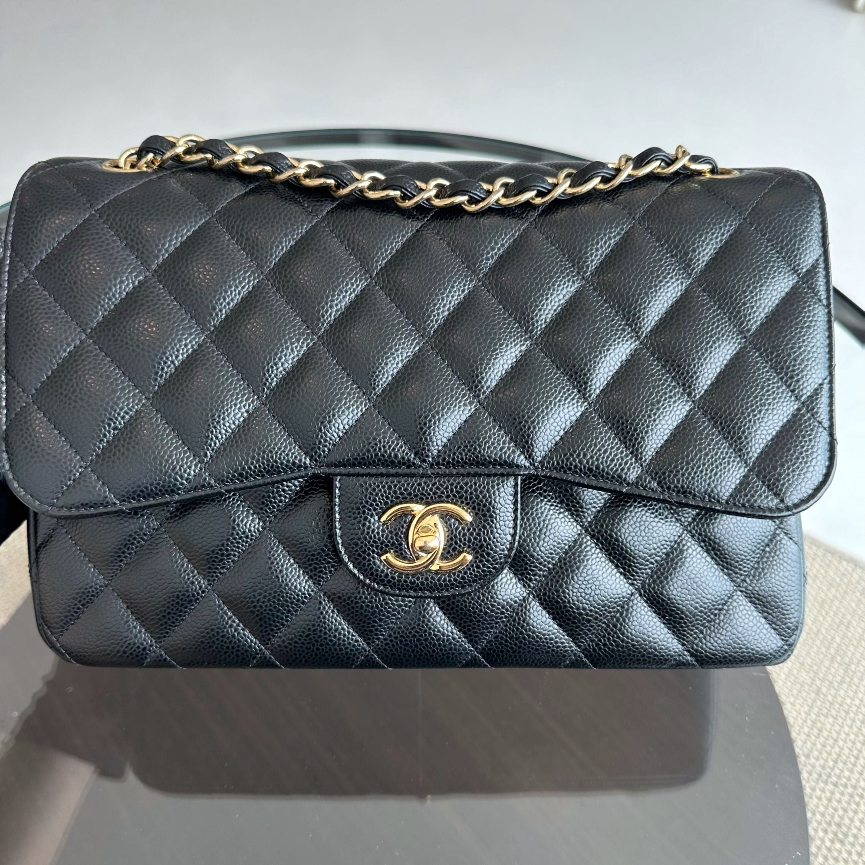 Chanel Caviar Jumbo Double Classic Flap Quilted Black GHW No 25 - Luxury Evermore