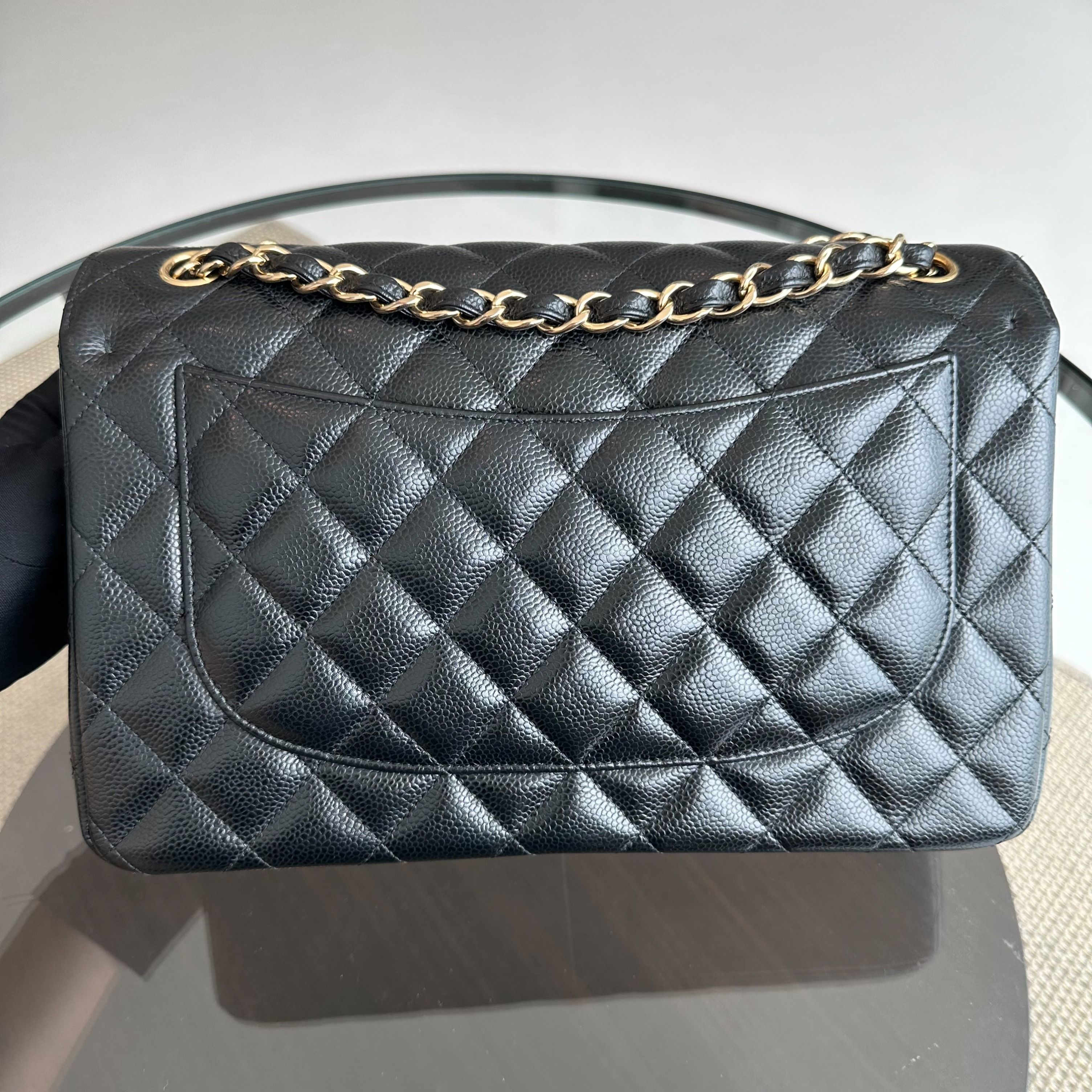 Chanel Caviar Jumbo Double Classic Flap Quilted Black GHW No 25 - Luxury Evermore