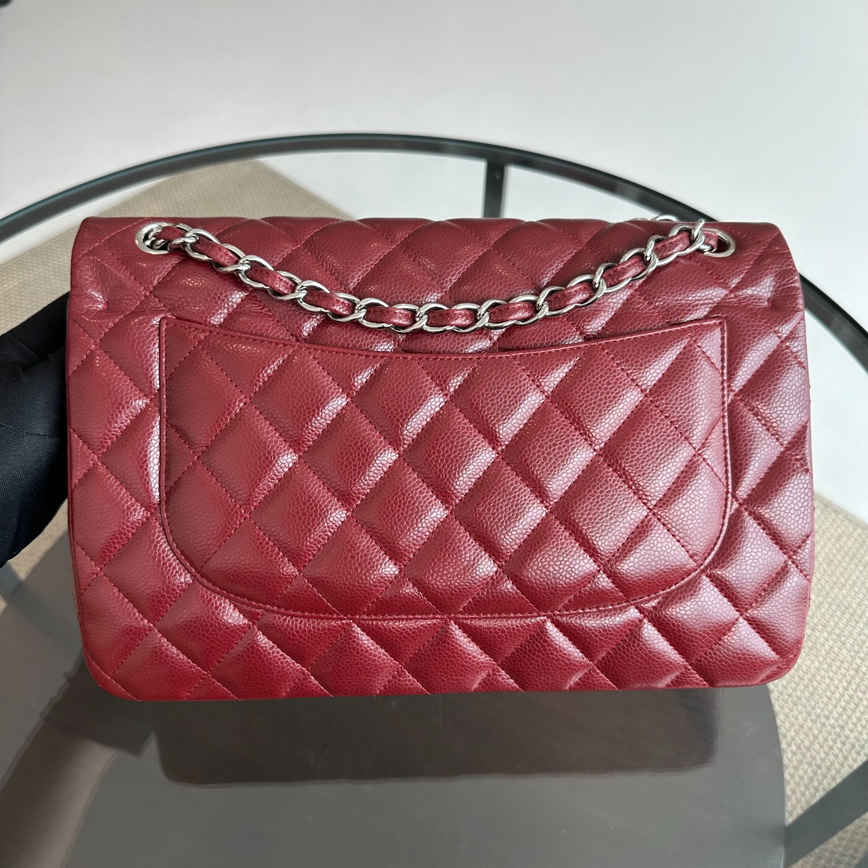 Chanel Caviar Jumbo Double Flap Classic Flap 30CM Cross Body Burgundy SHW No 14 - Luxury Evermore