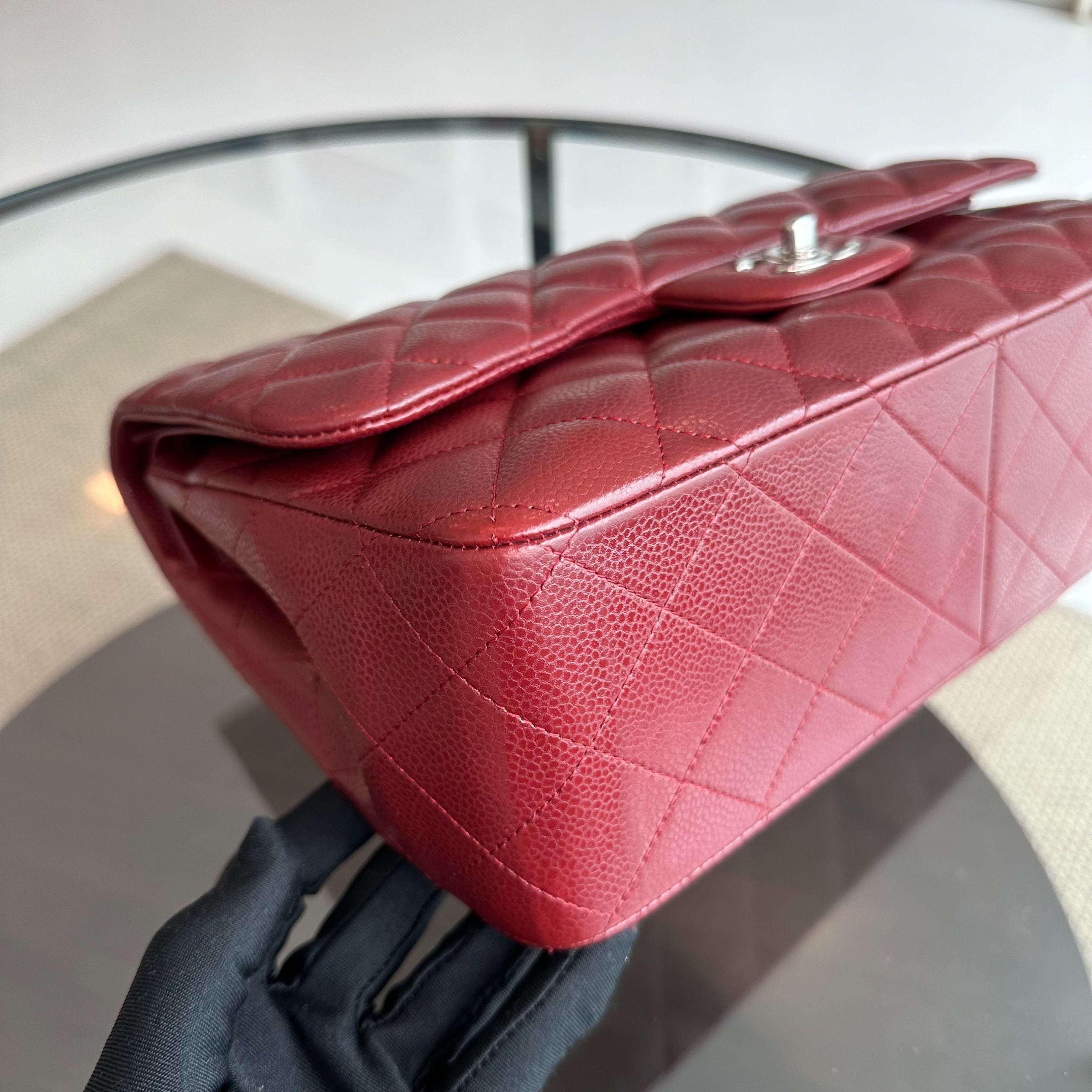 Chanel Caviar Jumbo Double Flap Classic Flap 30CM Cross Body Burgundy SHW No 14 - Luxury Evermore