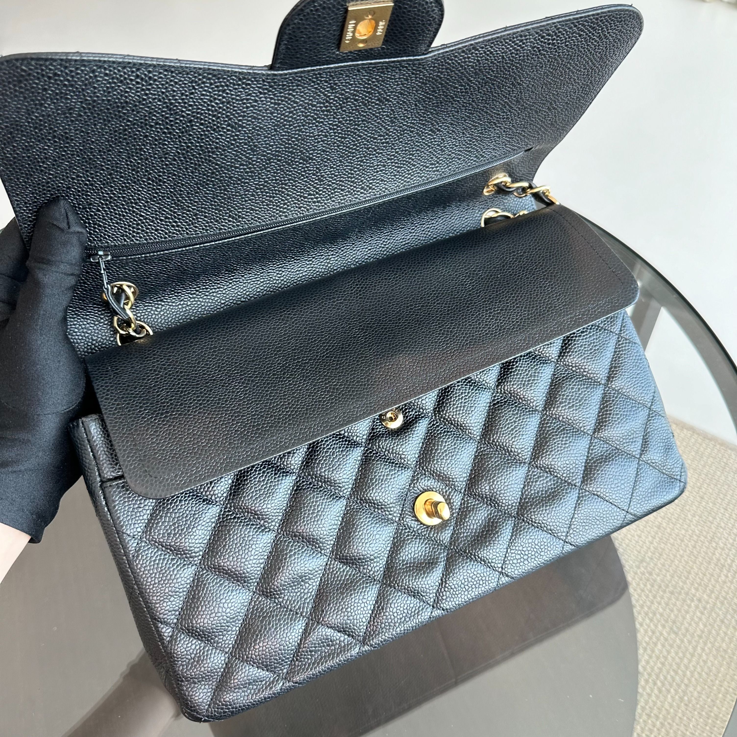 Chanel Caviar Jumbo Double Flap Classic Flap Black GHW No 16 - Luxury Evermore