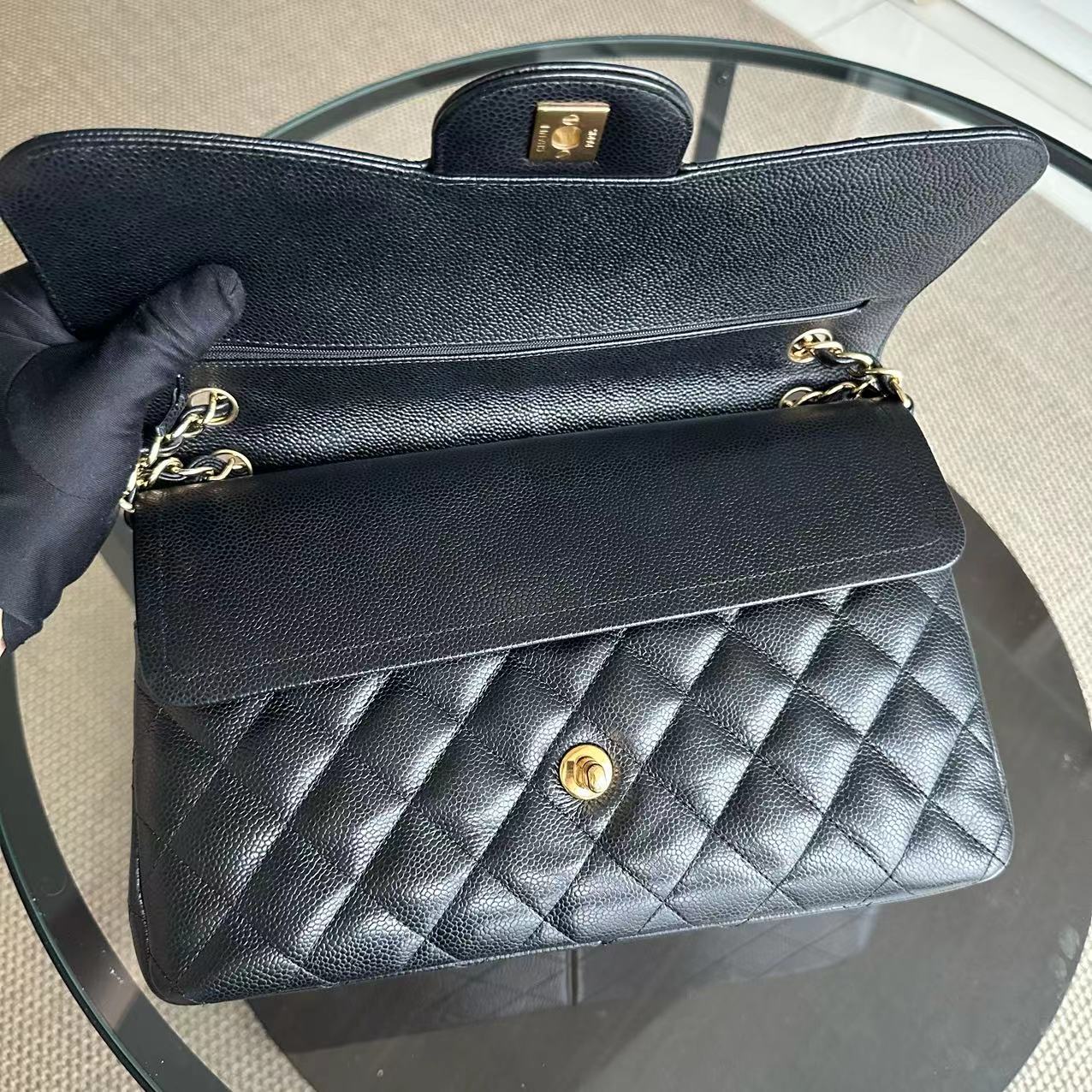 Chanel Caviar Jumbo Double Flap Classic Flap Quilted Calfskin Black GHW - Luxury Evermore