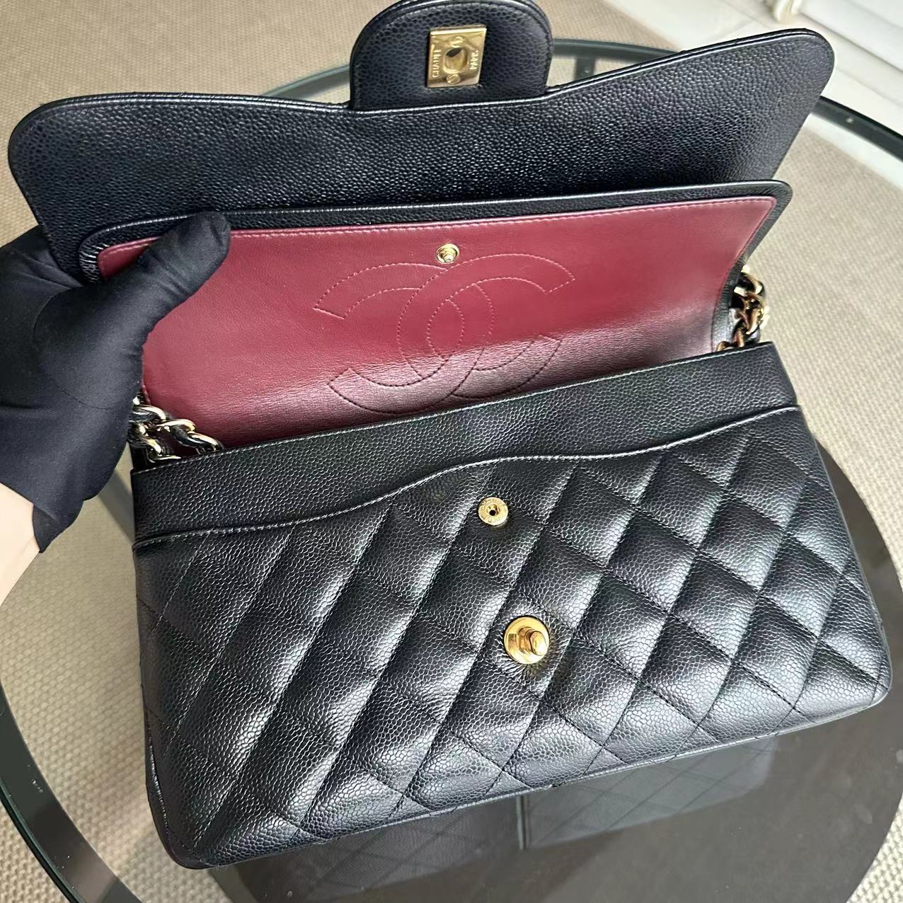 Chanel Caviar Jumbo Double Flap Classic Flap Quilted Calfskin Black GHW - Luxury Evermore