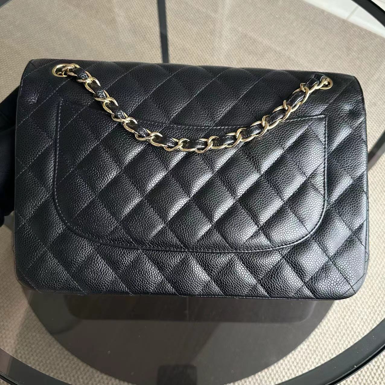 Chanel Caviar Jumbo Double Flap Classic Flap Quilted Calfskin Black GHW - Luxury Evermore