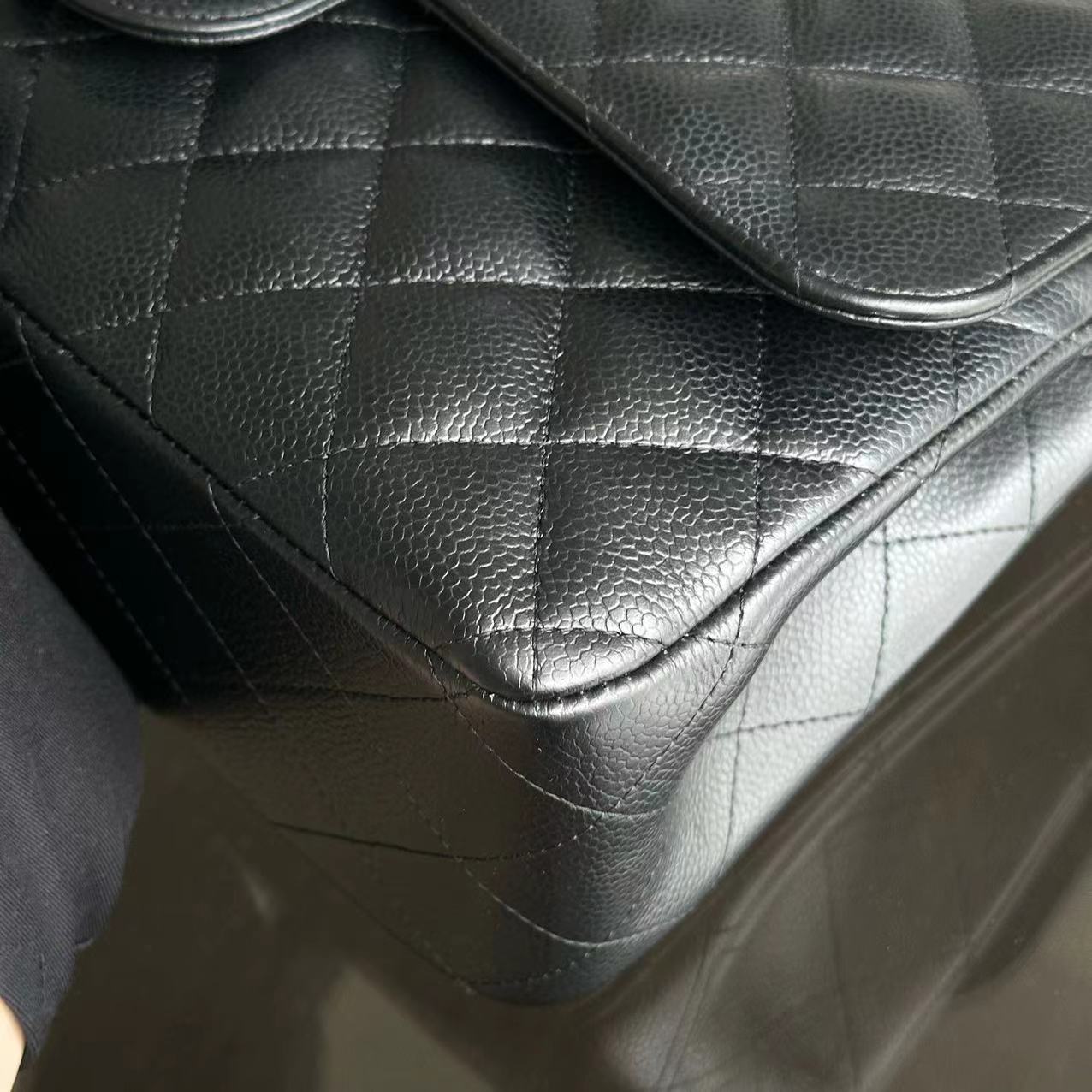 Chanel Caviar Jumbo Double Flap Classic Flap Quilted Calfskin Black GHW - Luxury Evermore