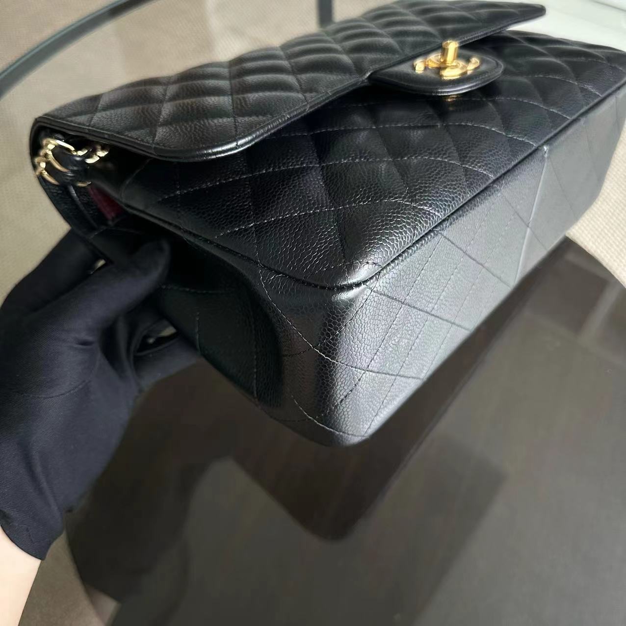 Chanel Caviar Jumbo Double Flap Classic Flap Quilted Calfskin Black GHW - Luxury Evermore