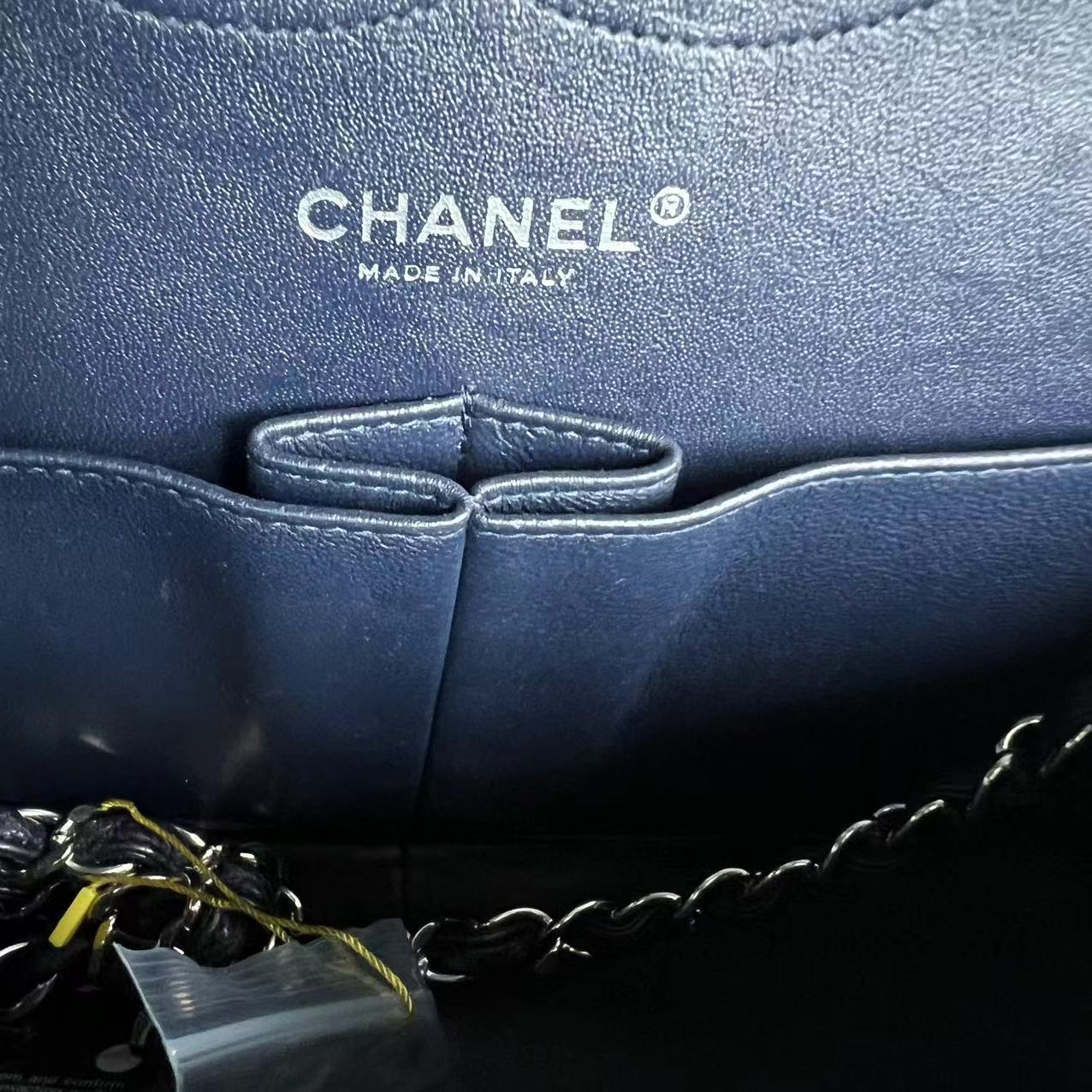 Chanel Caviar Jumbo Double Flap Classic Flap Quilted Calfskin Dark Blue Purple SHW No 18 - Luxury Evermore