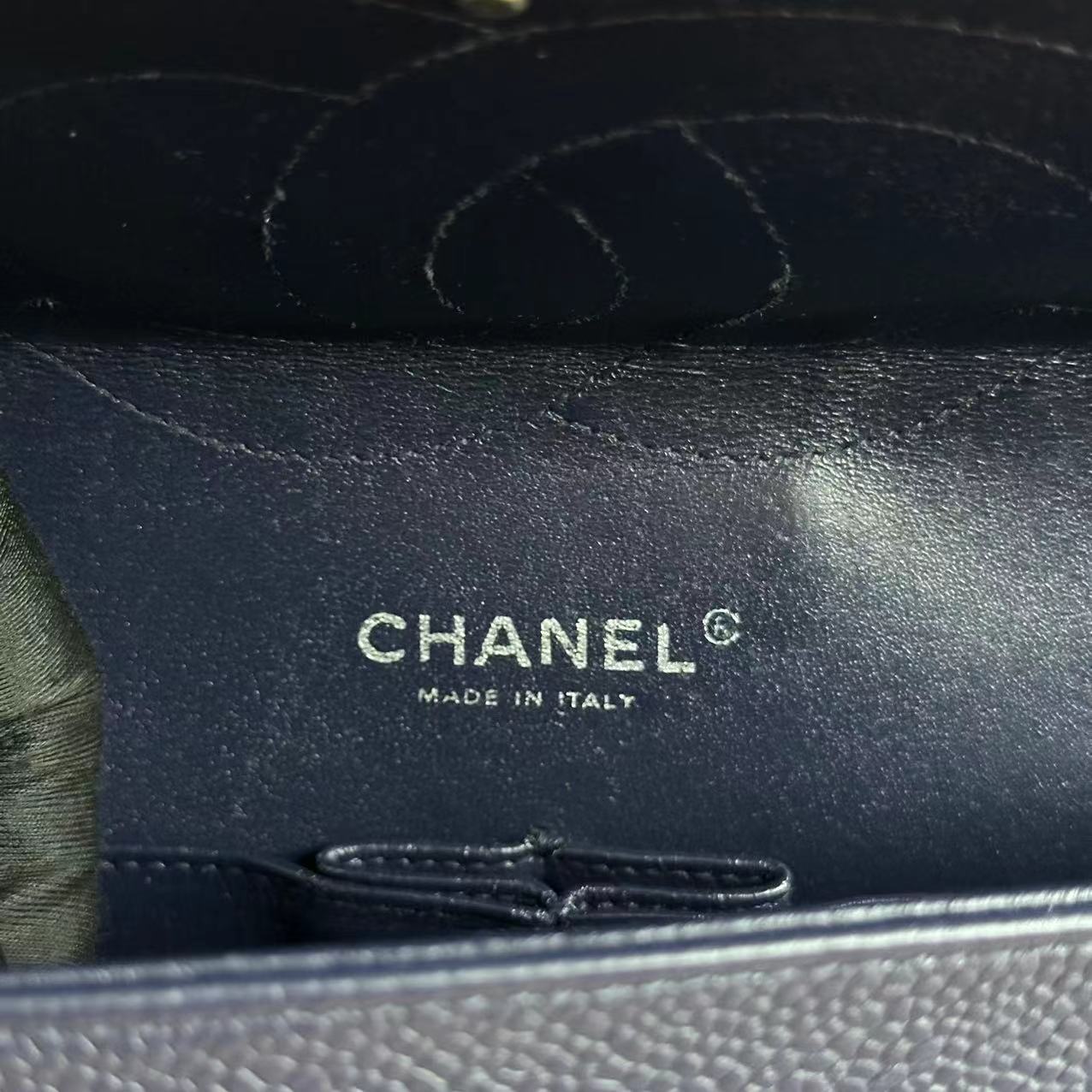 Chanel Caviar Jumbo Double Flap Classic Flap Quilted Calfskin Navy Blue SHW No 18 - Luxury Evermore