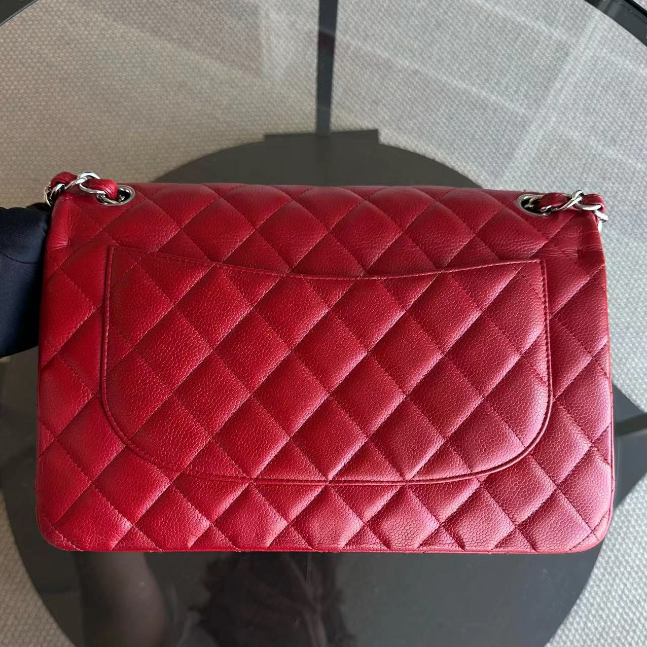 Chanel Caviar Jumbo Double Flap Classic Flap Quilted Calfskin Red SHW No 19 - Luxury Evermore