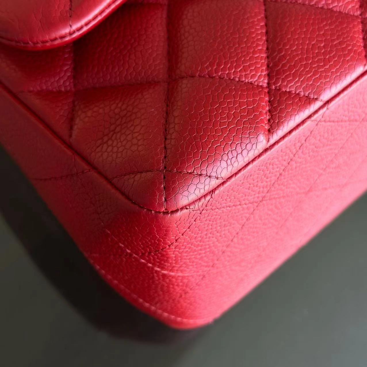 Chanel Caviar Jumbo Double Flap Classic Flap Quilted Calfskin Red SHW No 19 - Luxury Evermore