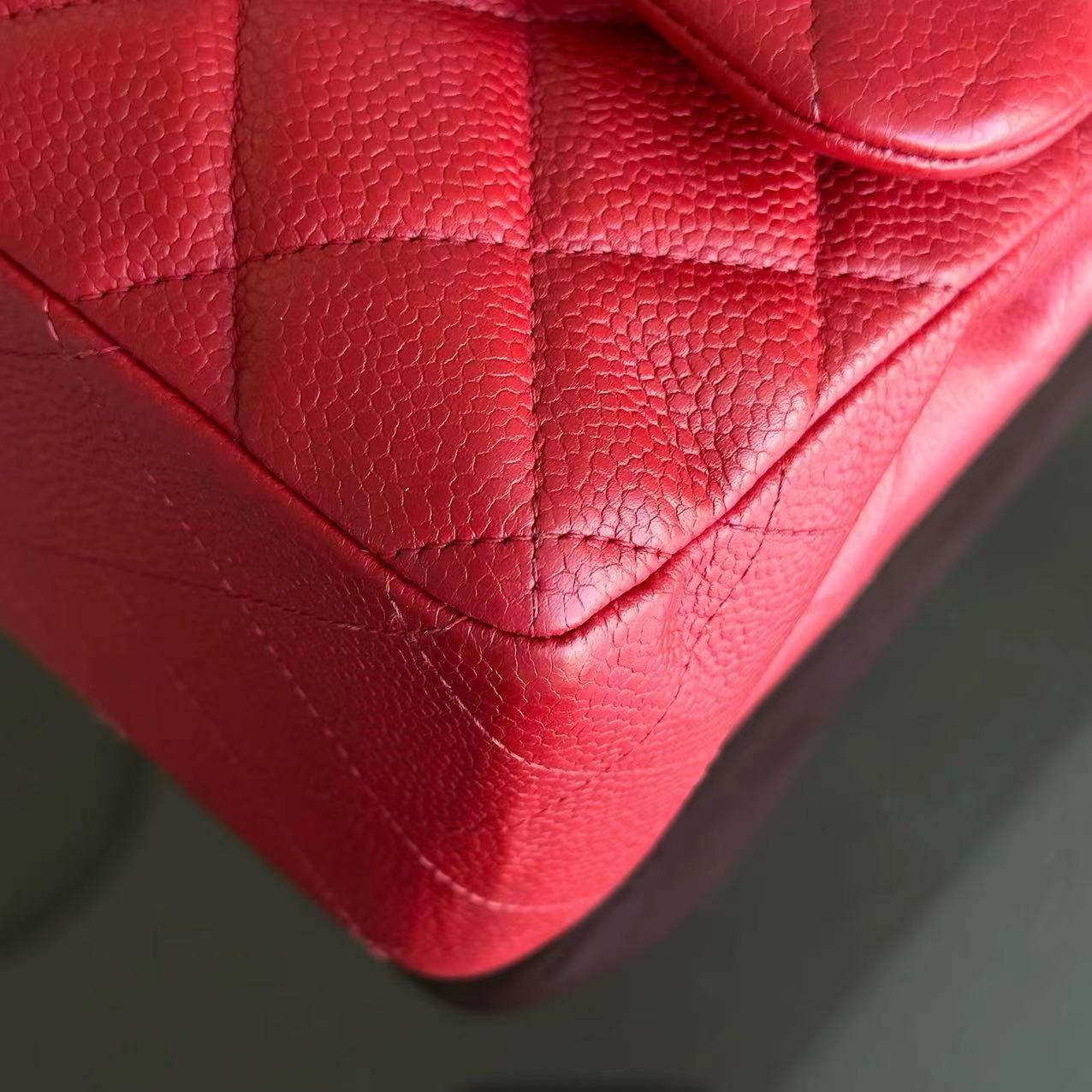 Chanel Caviar Jumbo Double Flap Classic Flap Quilted Calfskin Red SHW No 19 - Luxury Evermore