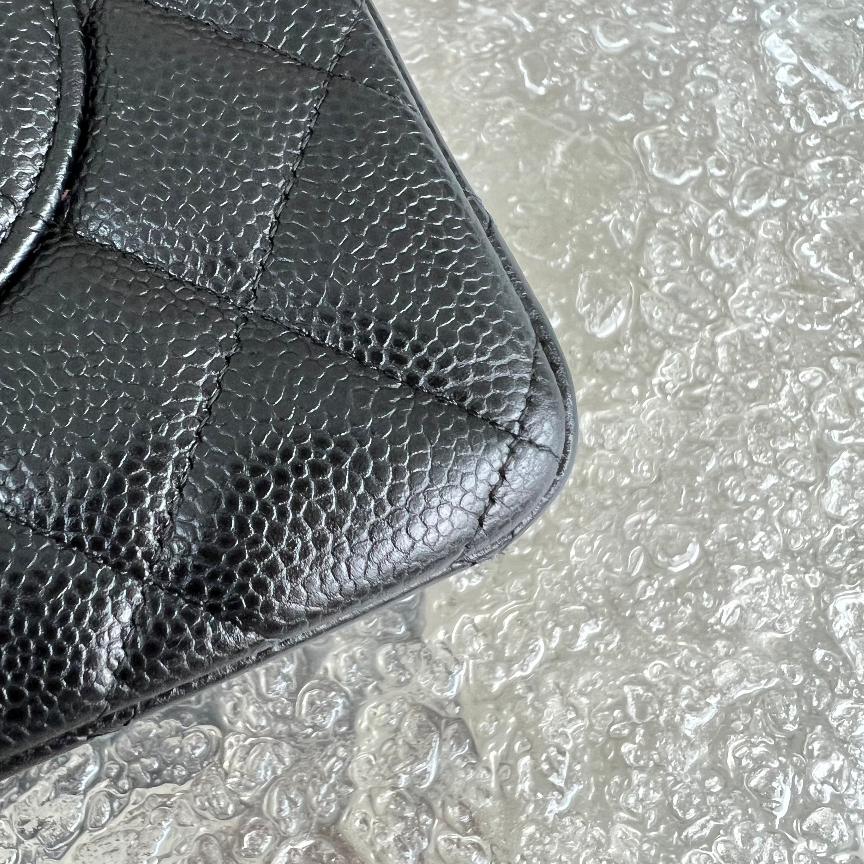 Chanel Caviar Jumbo Double Flap Classic Flap Quilted Grained Calfskin Black Silver Hardware Series 14 - Luxury Evermore