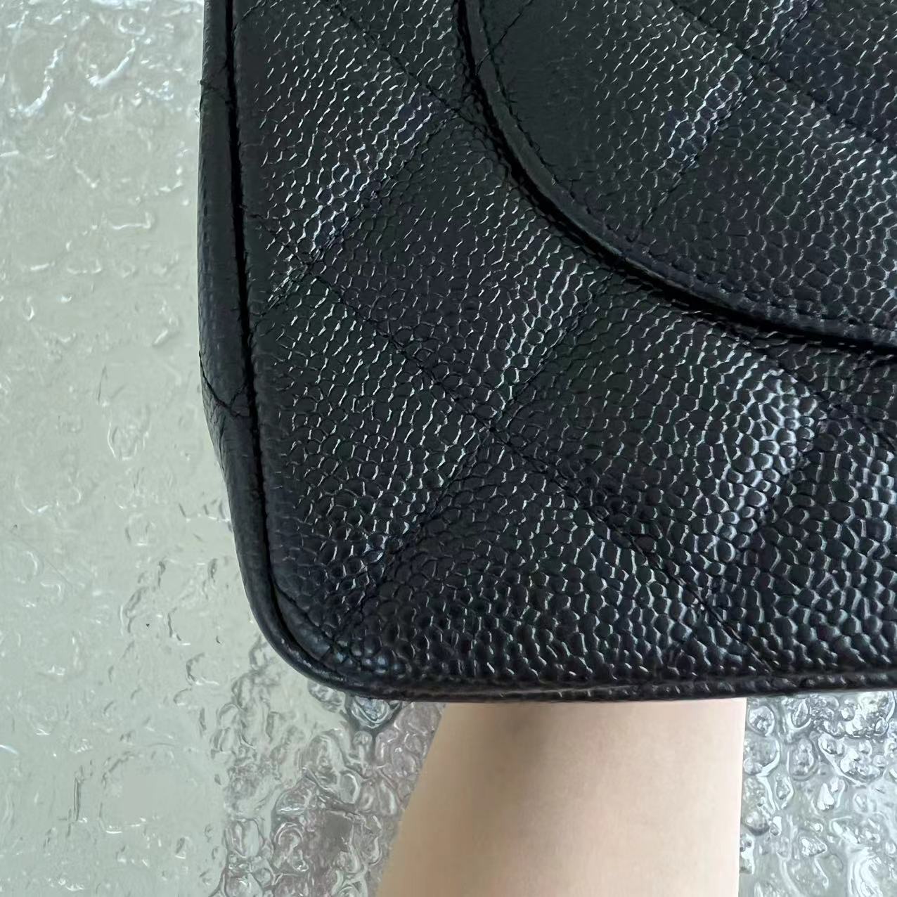 Chanel Caviar Jumbo Double Flap Classic Flap Quilted Grained Calfskin Black Silver Hardware Series 15 - Luxury Evermore