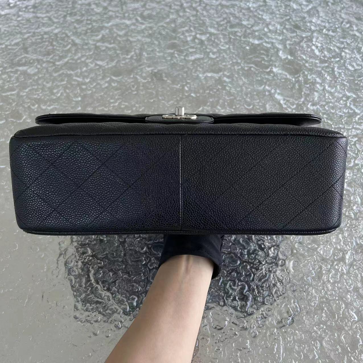 Chanel Caviar Jumbo Double Flap Classic Flap Quilted Grained Calfskin Black Silver Hardware Series 15 - Luxury Evermore