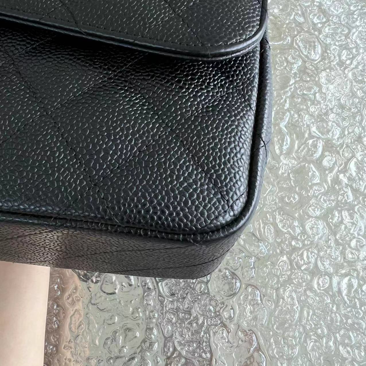 Chanel Caviar Jumbo Double Flap Classic Flap Quilted Grained Calfskin Black Silver Hardware Series 15 - Luxury Evermore