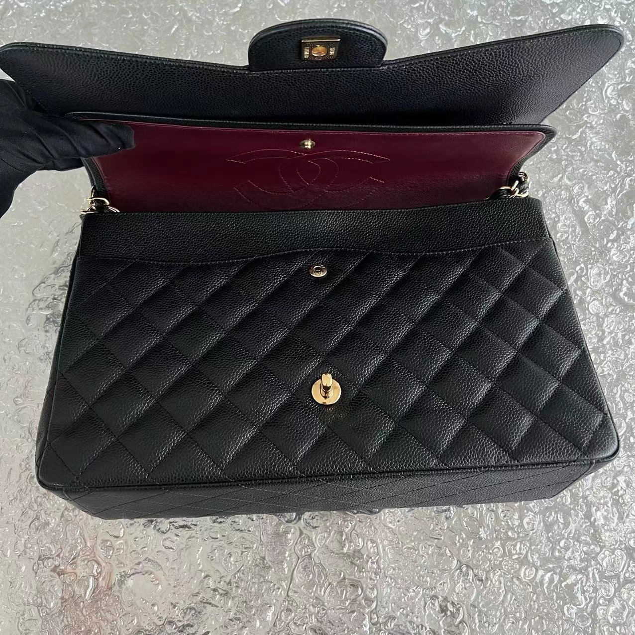 Chanel Caviar Maxi Classic Flap Double Flap Quilted Calfskin Black GHW No 15 - Luxury Evermore