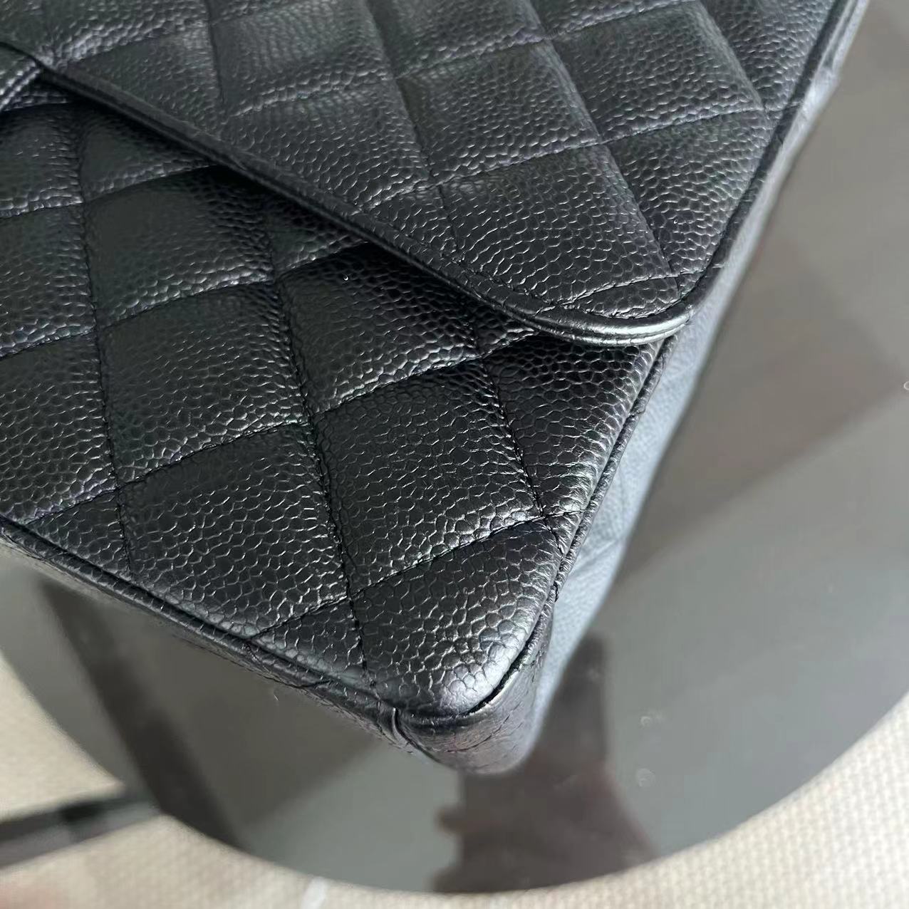 Chanel Caviar Maxi Classic Flap Single Flap Quilted Grained Calfskin Black Golden Hardware Series 13 - Luxury Evermore