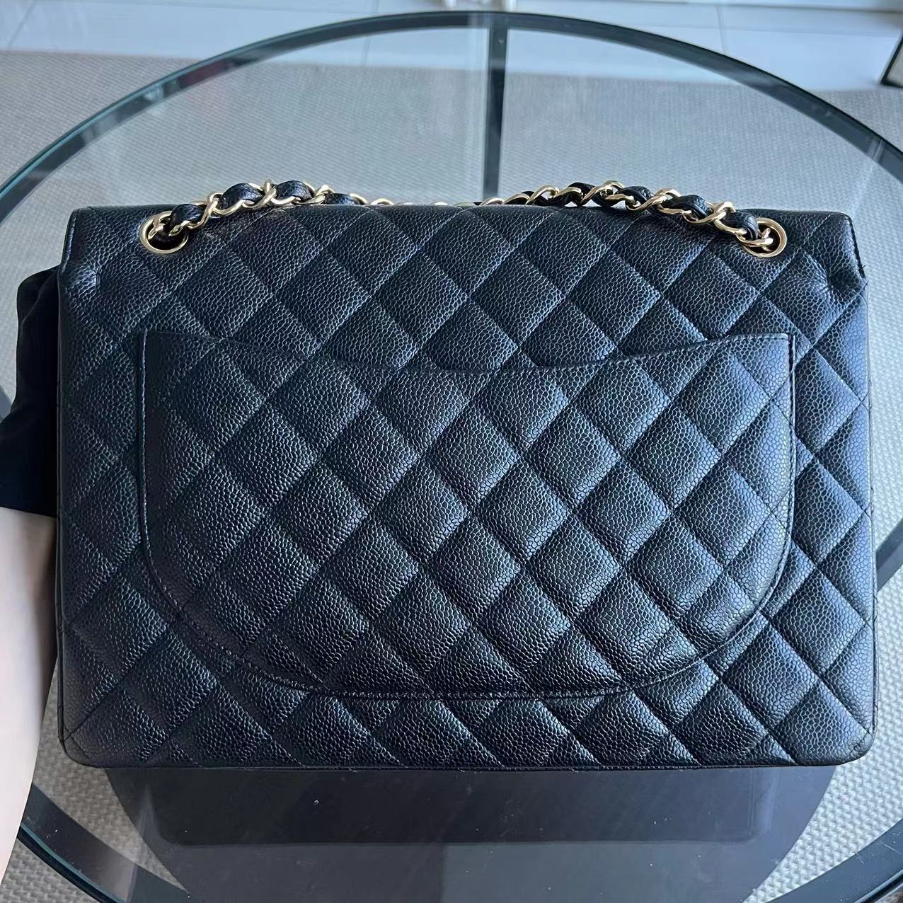 Chanel Caviar Maxi Double Flap Classic Flap 33CM Quilted Grained Calfskin Black Golden Hardware Series 14 - Luxury Evermore