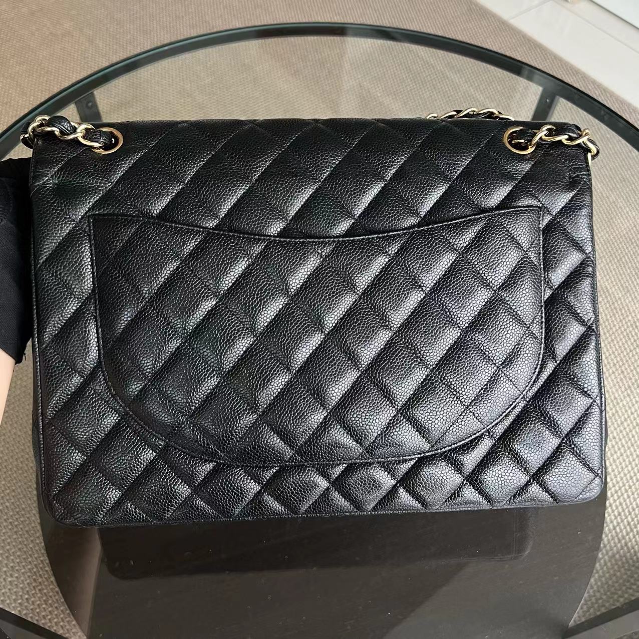 Chanel Caviar Maxi Double Flap Classic Flap Quilted Calfskin Black GHW No 14 - Luxury Evermore