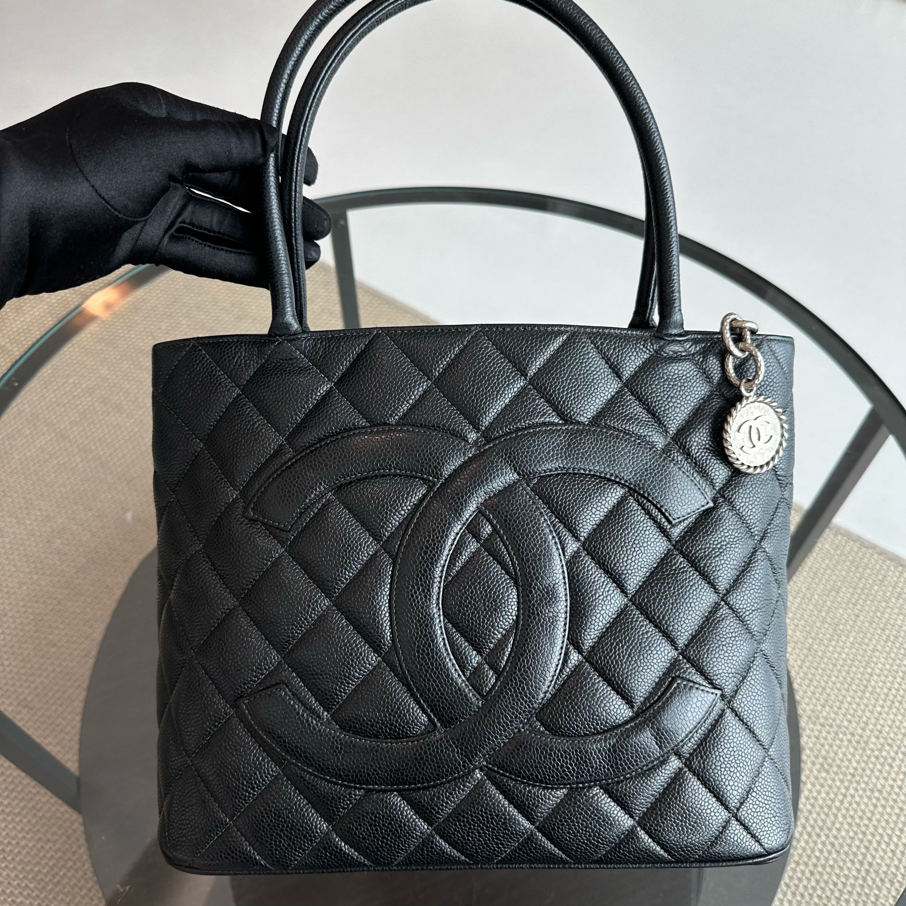 Chanel Caviar Medallion Tote Leather Black SHW No 6 - Luxury Evermore