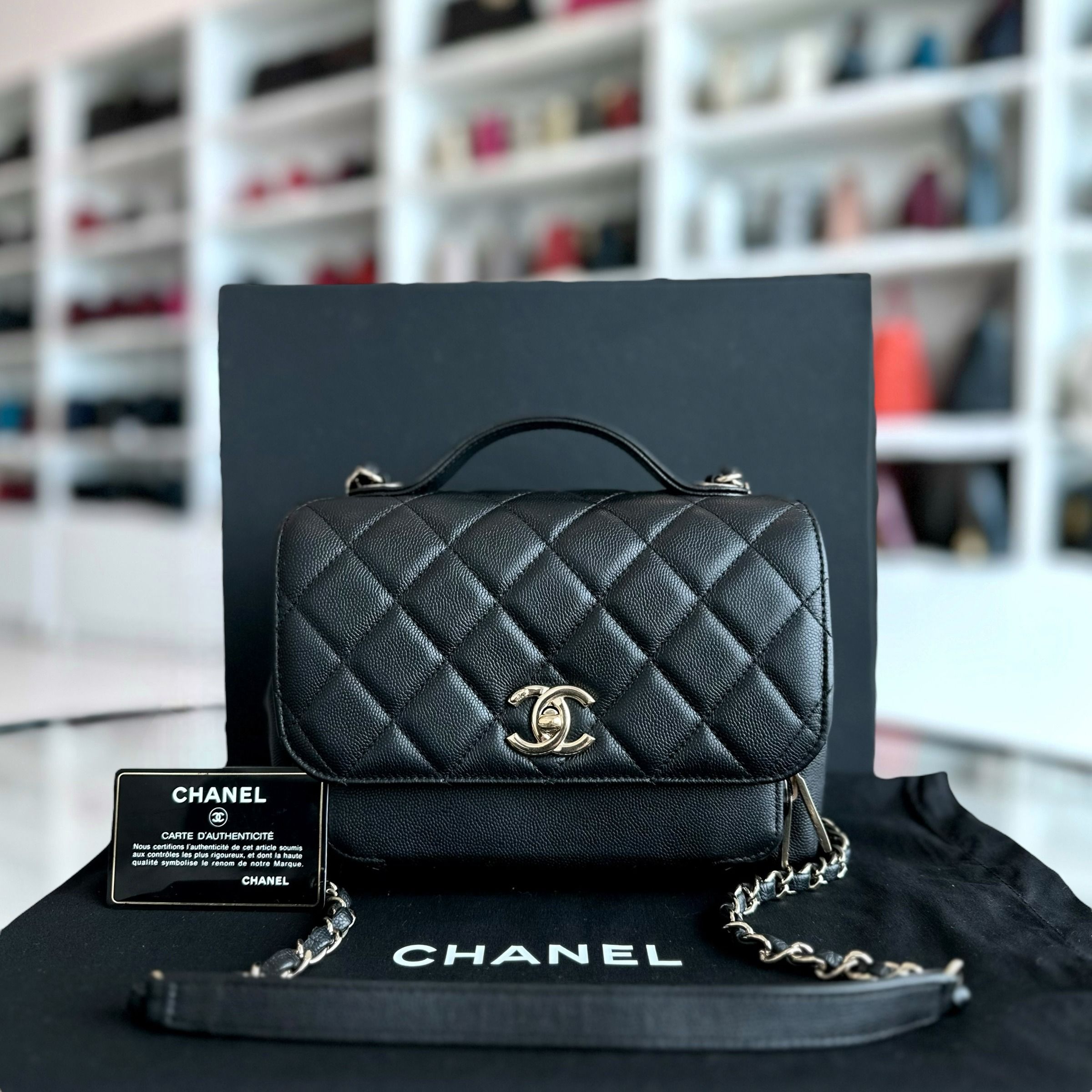 Chanel Caviar Medium 23CM Business Affinity Quilted Calfskin Black GHW No 27 - Luxury Evermore